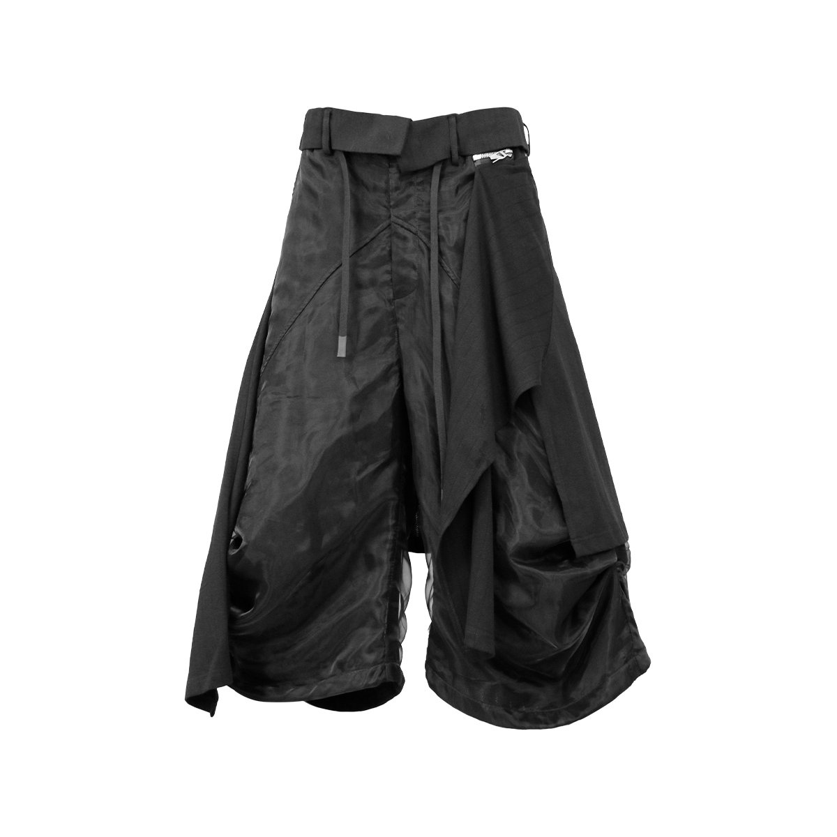 RELABEL Detachable Drape Ruched Oversized Shorts Black, premium urban and streetwear designers apparel on PROJECTISR.com, RELABEL