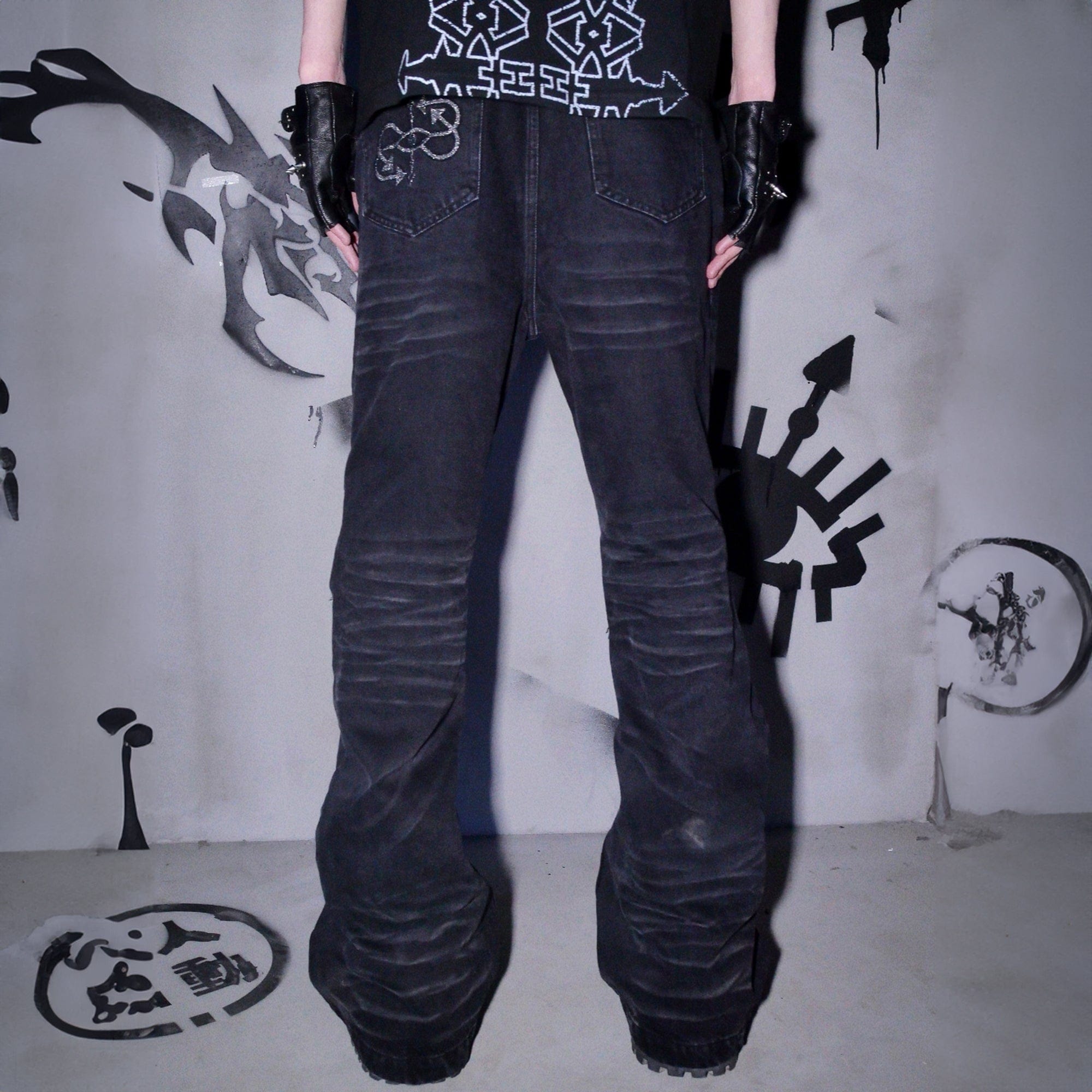 PHANTOMHUNTER Distressed Paneled Ripped Flared Jeans, premium urban and streetwear designers apparel on PROJECTISR.com, PHANTOMHUNTER