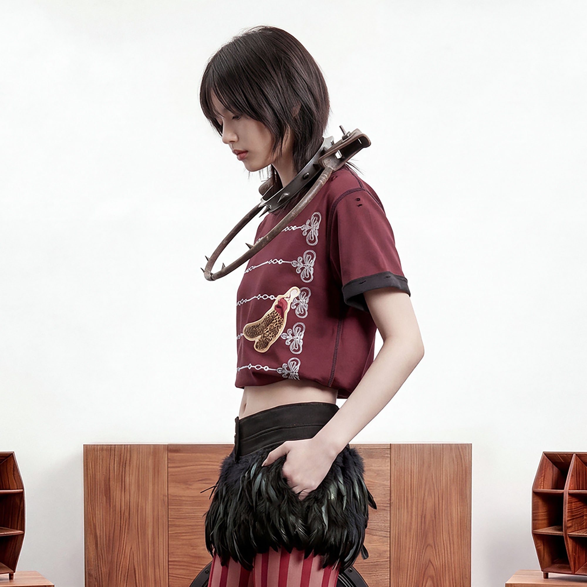 NOTHINGNESS WORLD Distressed Military Braid Graphic T-Shirt