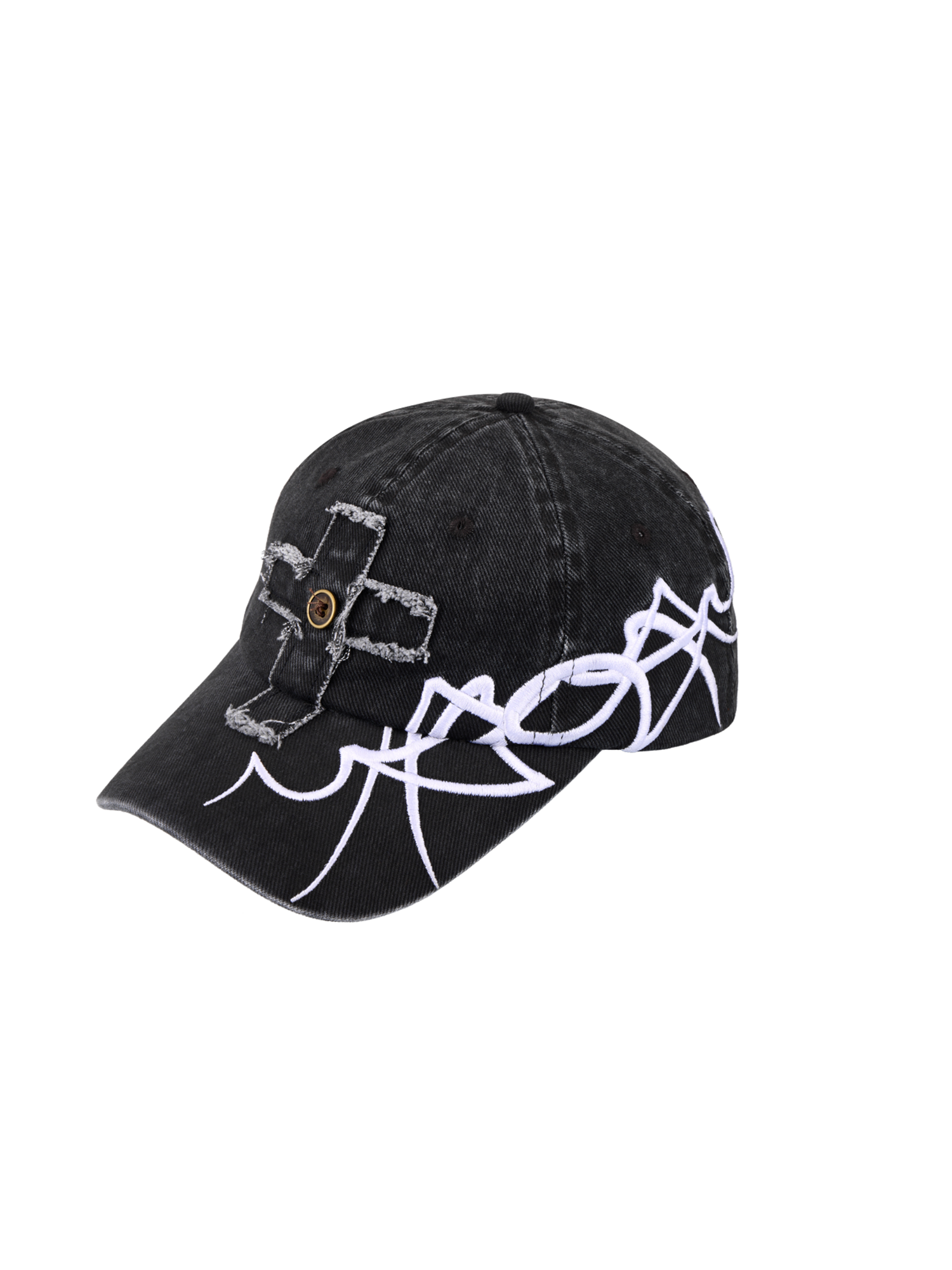 SANB Distressed Cross-Patch Embroidered Denim Cap