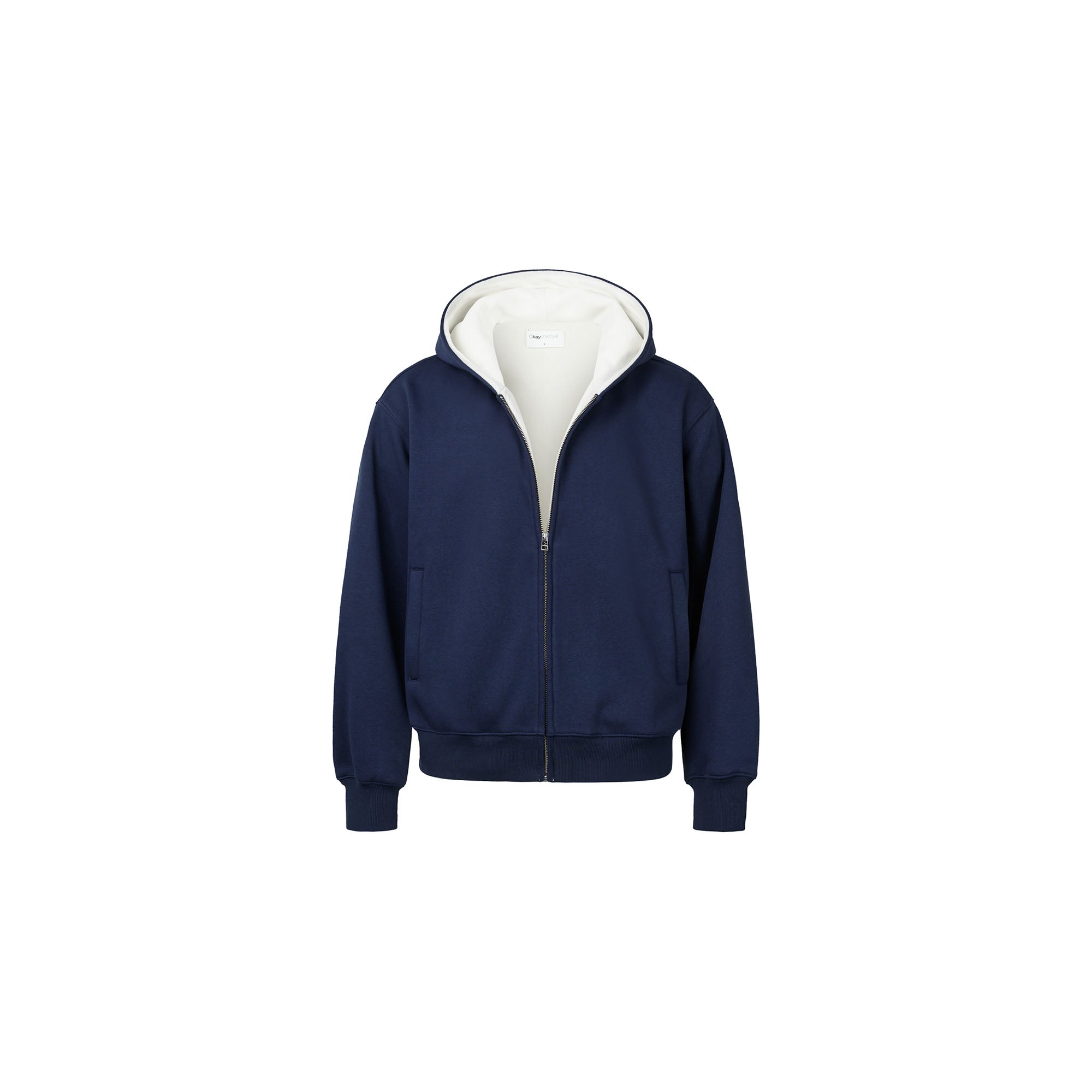 OKAYTHXBYE Essential Sherpa-Lined Boxy Zip Hoodie
