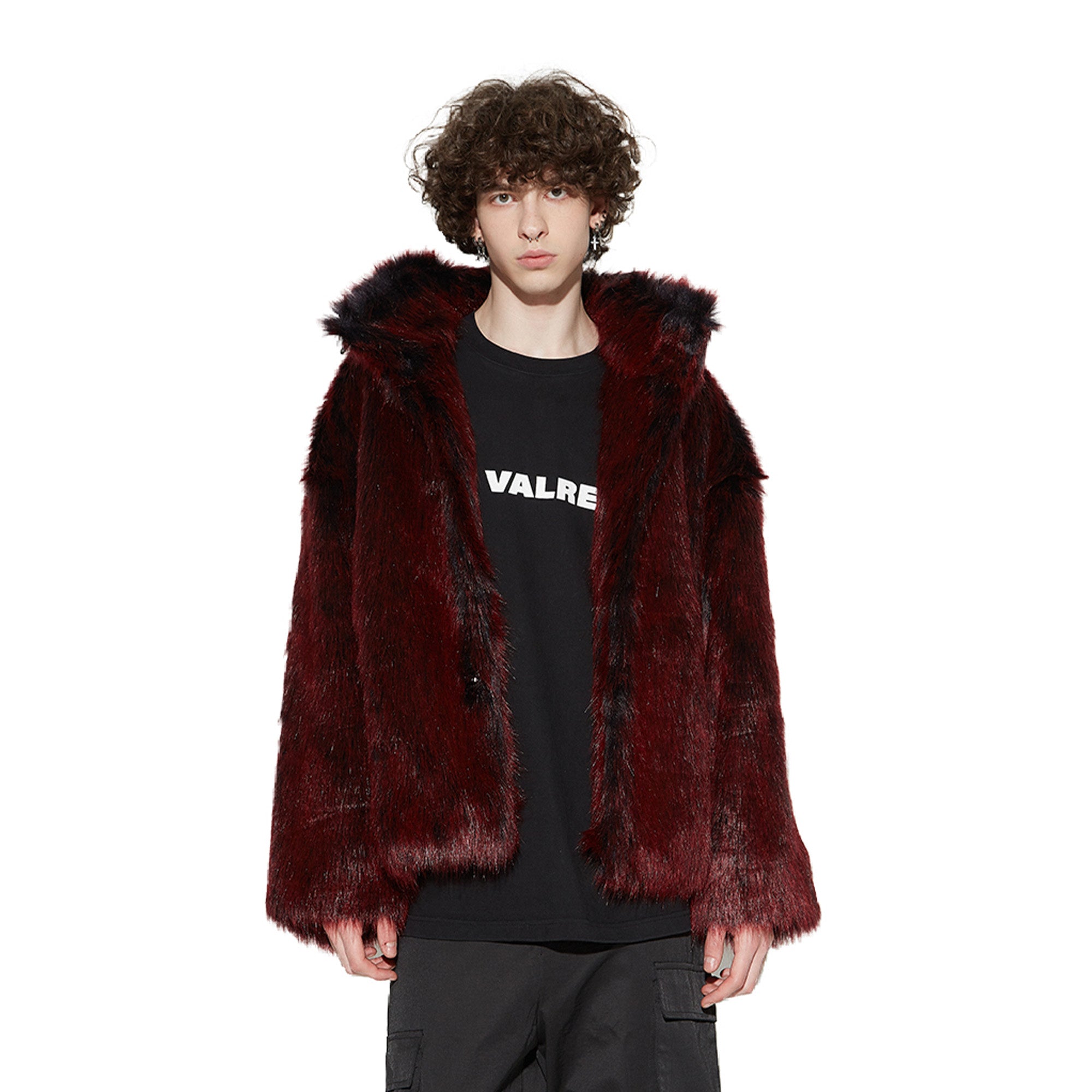 ★己★　vallan Docking Fur Medium Coat VANN VALRENCÉ Plush-Collar Volume-Fit Faux Fur Coat