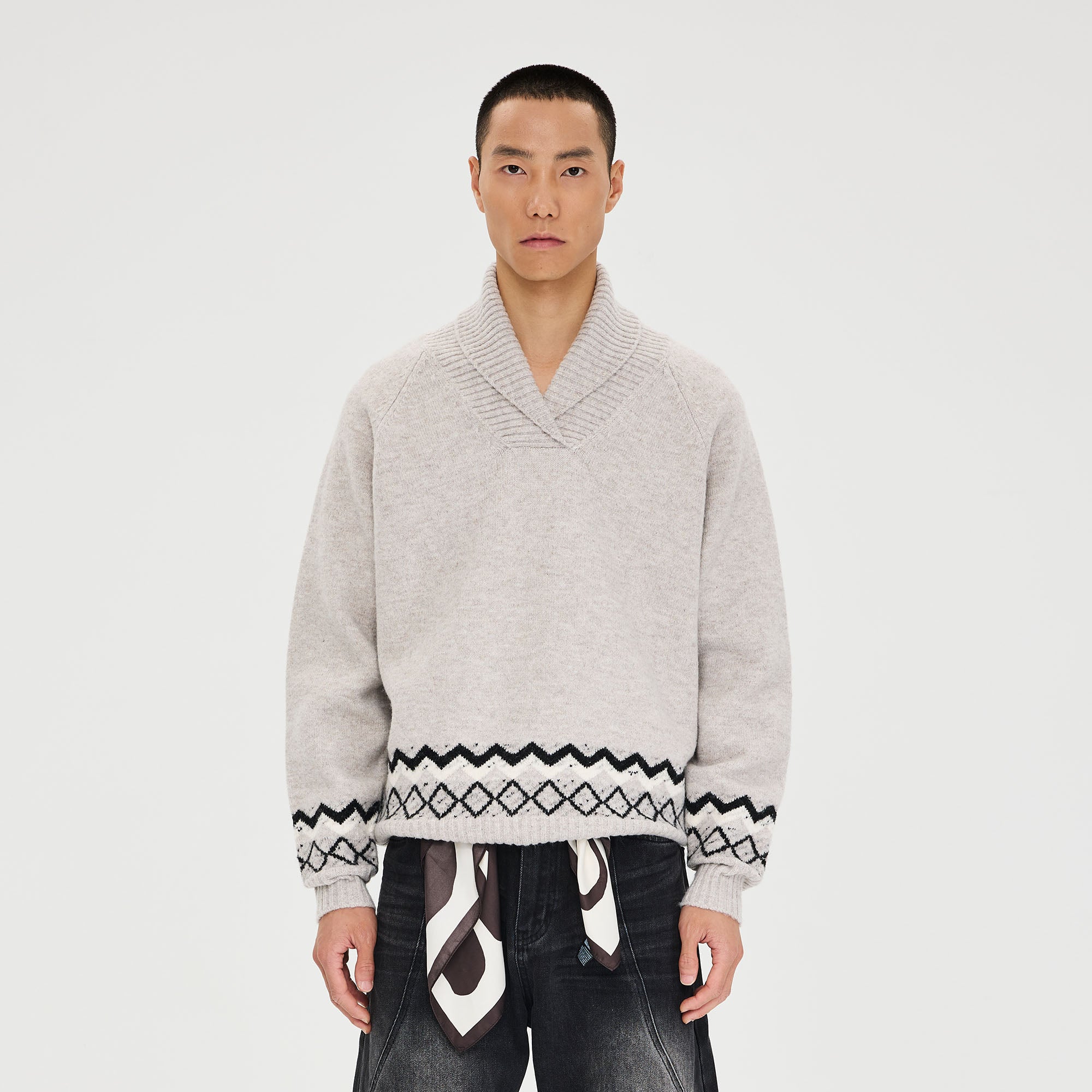 CATSSTAC Nordic Pattern Hem Shawl Collar Sweater, premium urban and streetwear designers apparel on PROJECTISR.com, CATSSTAC