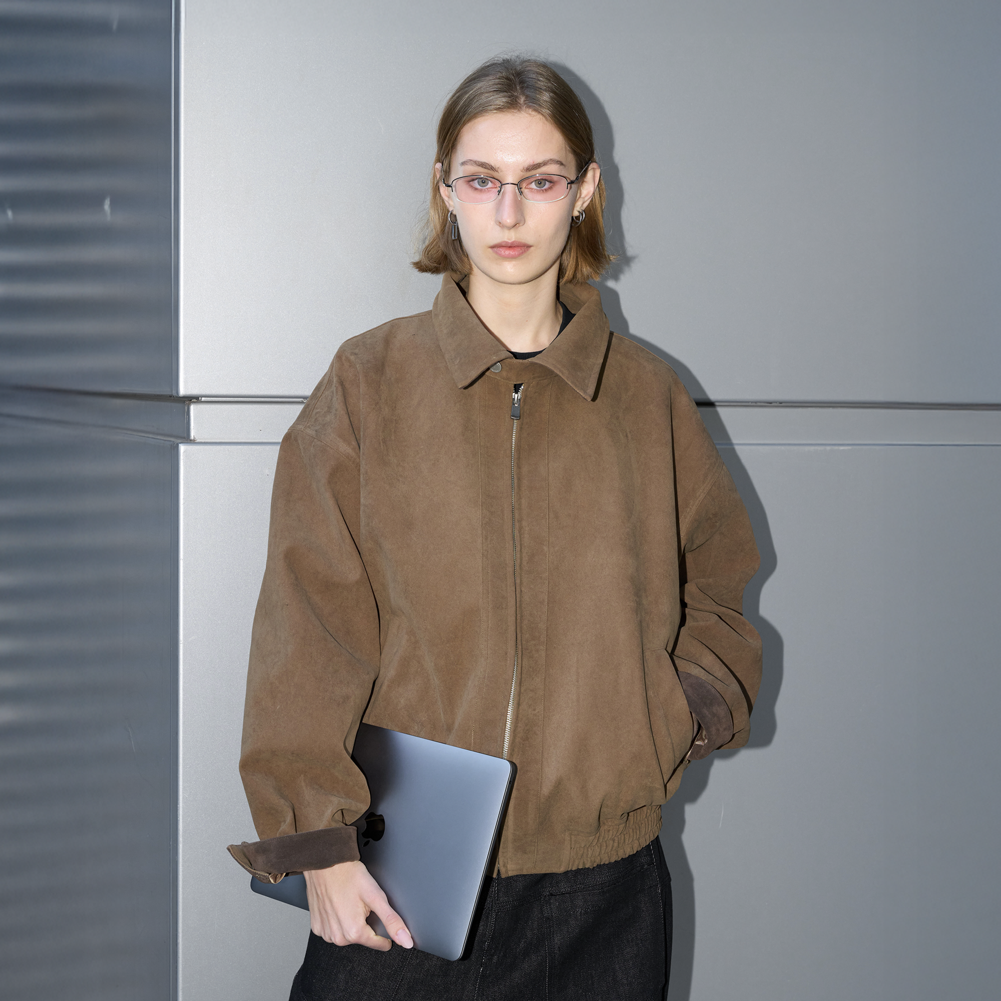 LABELROOM Paneled Faux-Suede Bomber Jacket, premium urban and streetwear designers apparel on PROJECTISR.com, LABELROOM