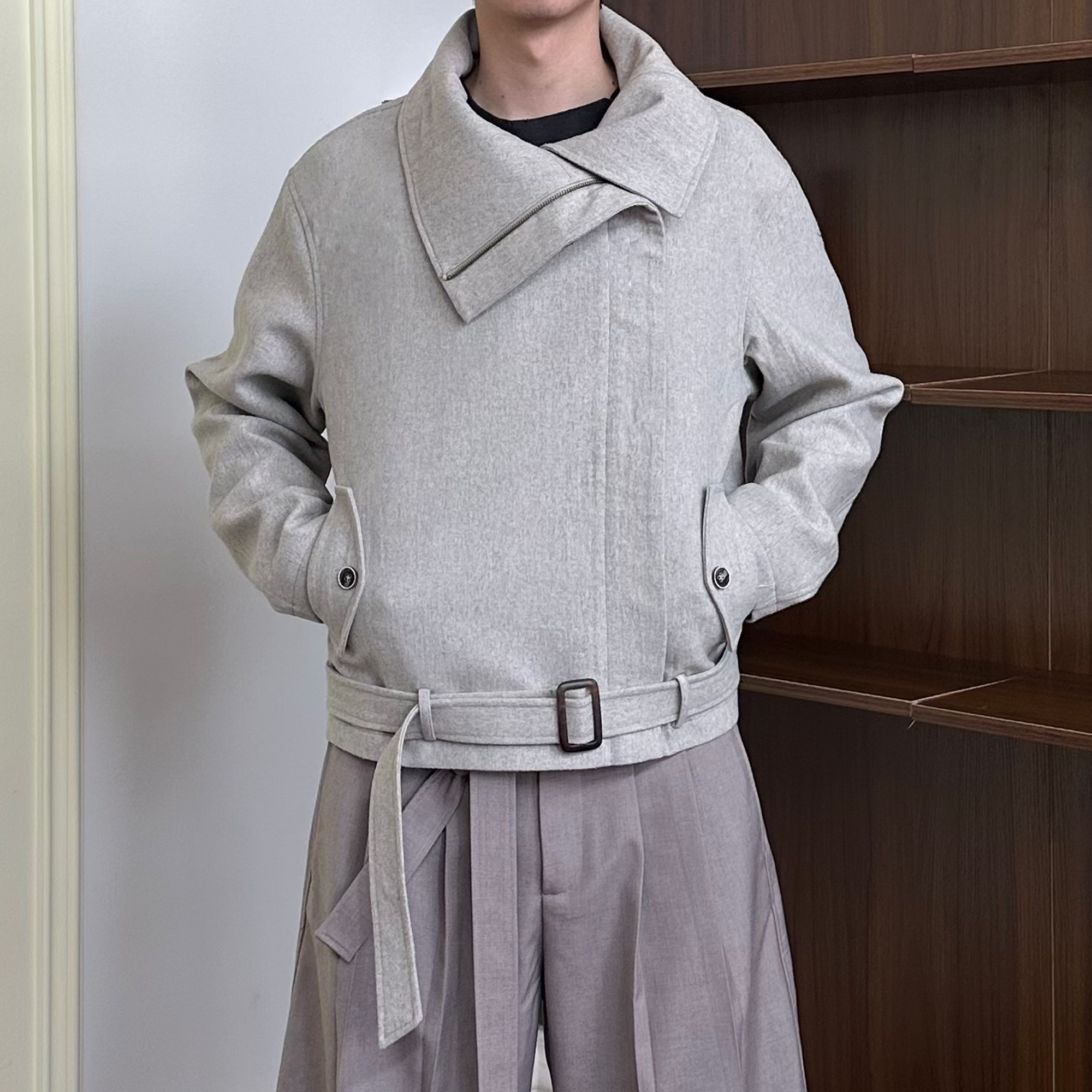 KREATE Asymmetrical Funnel-Neck Wool-Blend Jacket