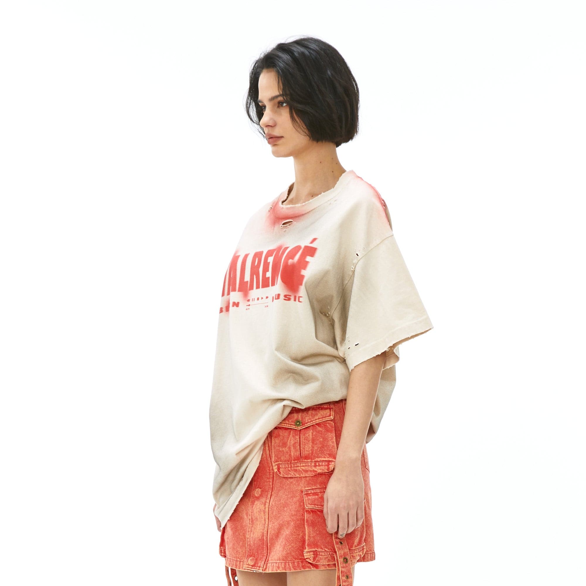 VANN VALRENCE Distressed Washed Spray Faded LOGO T-Shirt