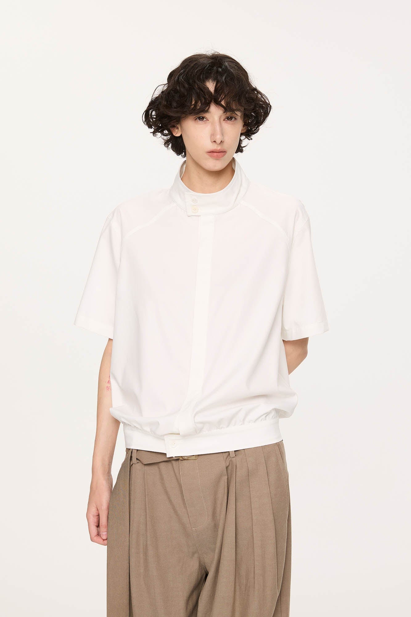 KREATE Harrington Stand-Collar Half Sleeve Shirt