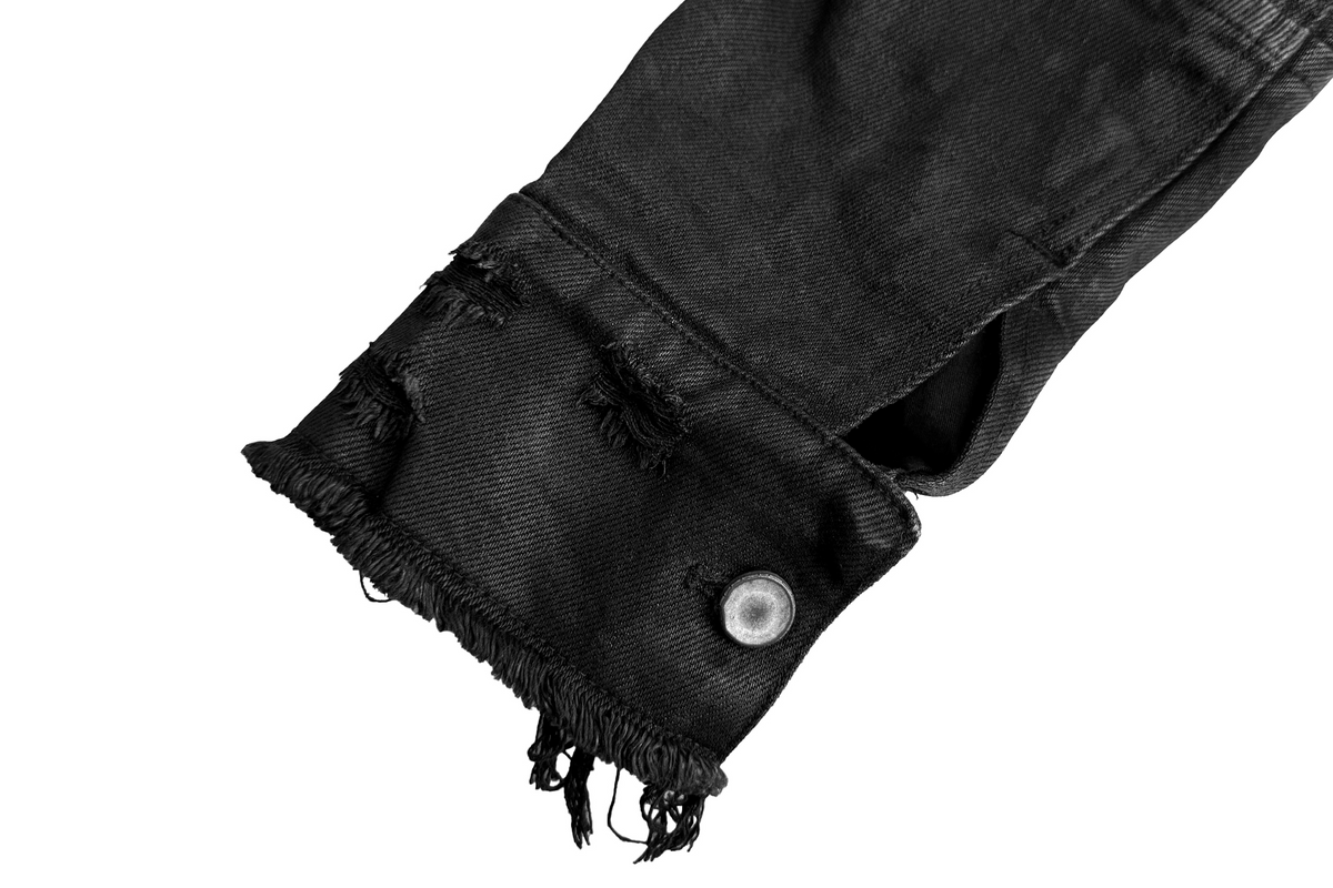 CINDER VEIN Washed Distressed Back-Zipper Denim Jacket