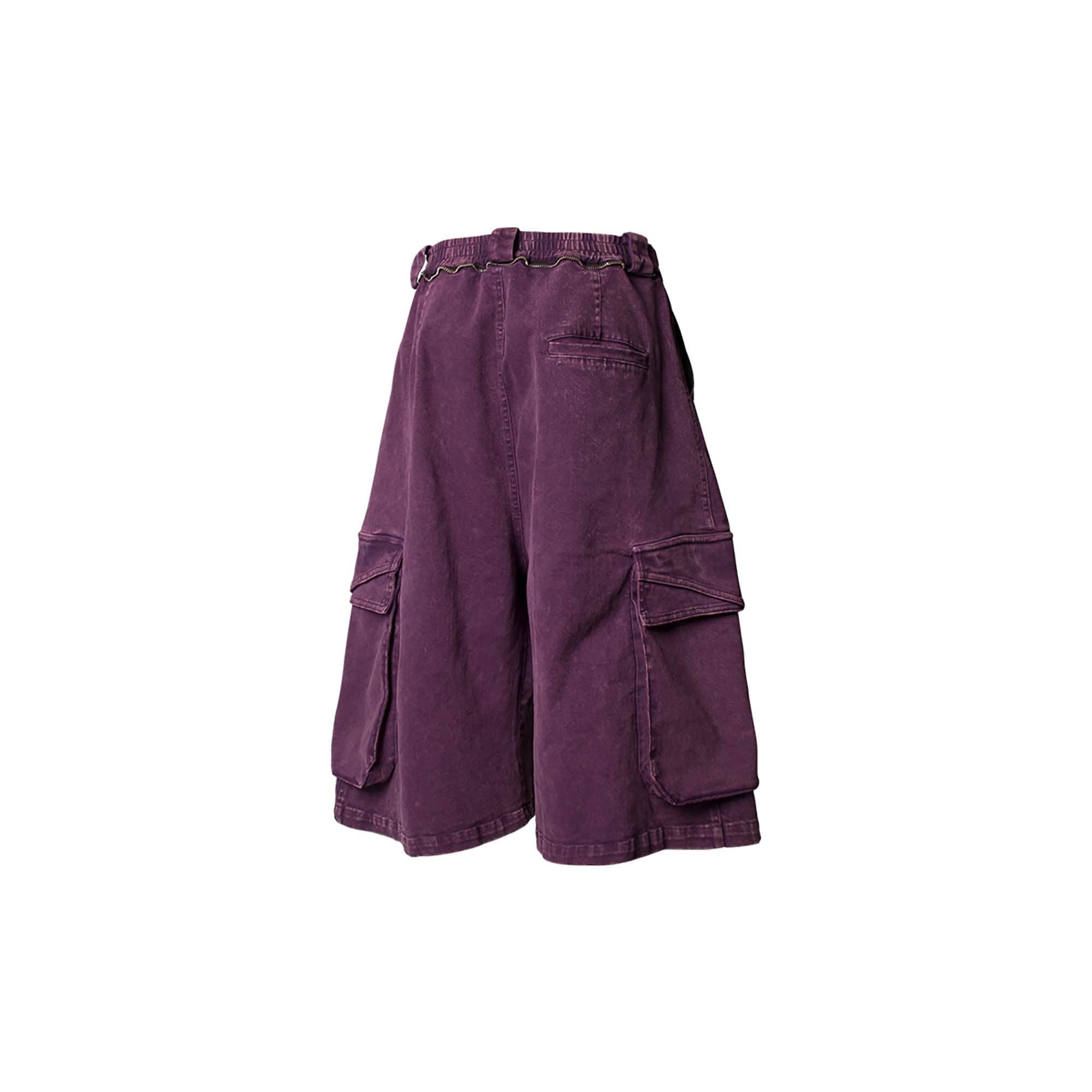 RELABEL Detachable Scarf Washed Multi-Pocket Wide-Leg Shorts Purple, premium urban and streetwear designers apparel on PROJECTISR.com, RELABEL