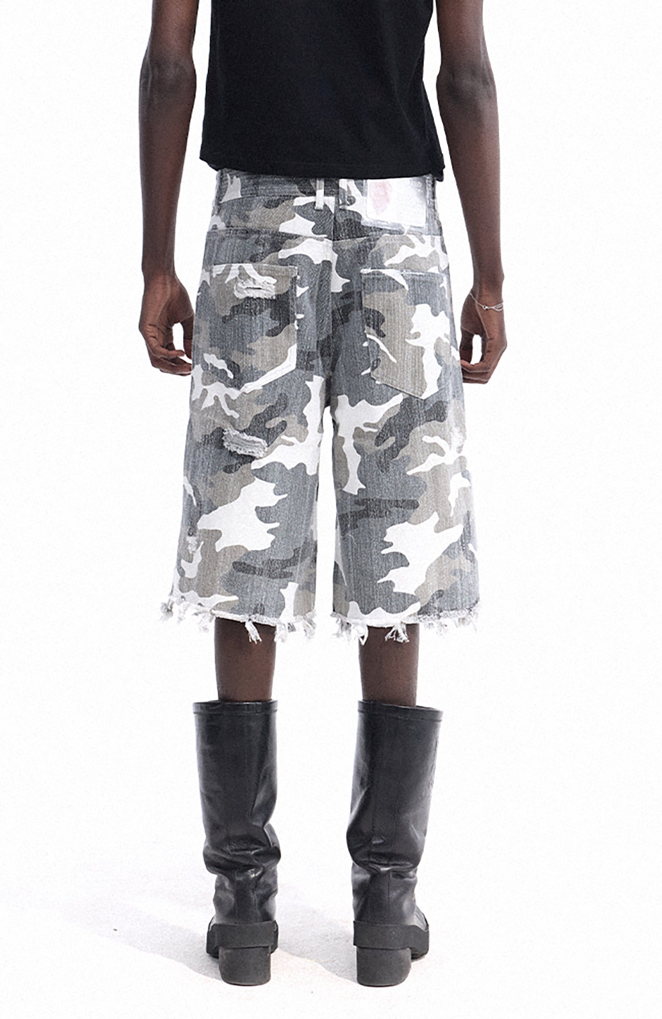 DREAM BAND Camo Distressed Denim Shorts