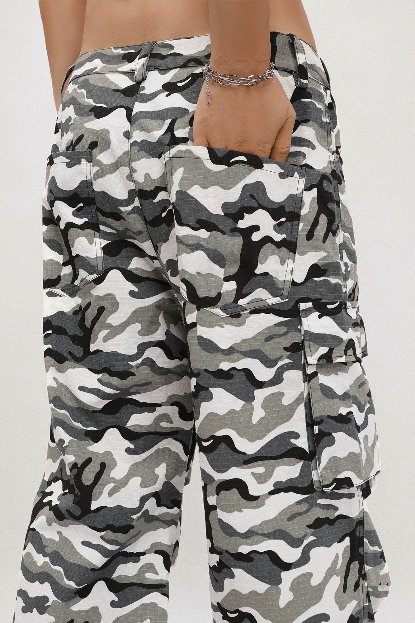 OVDY Camo Multi-Pocket Crinkled Cargo Pants