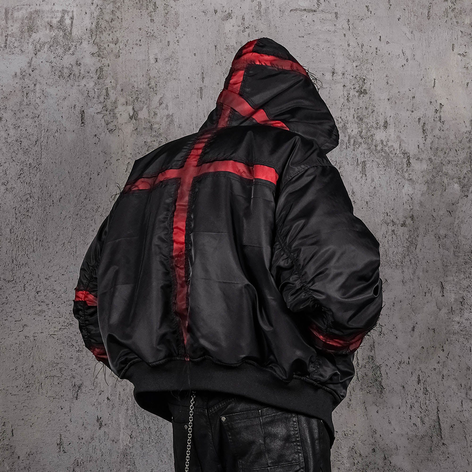 UNDERWATER Distressed Bondage MA-1 Jacket Red, premium urban and streetwear designers apparel on PROJECTISR.com, UNDERWATER