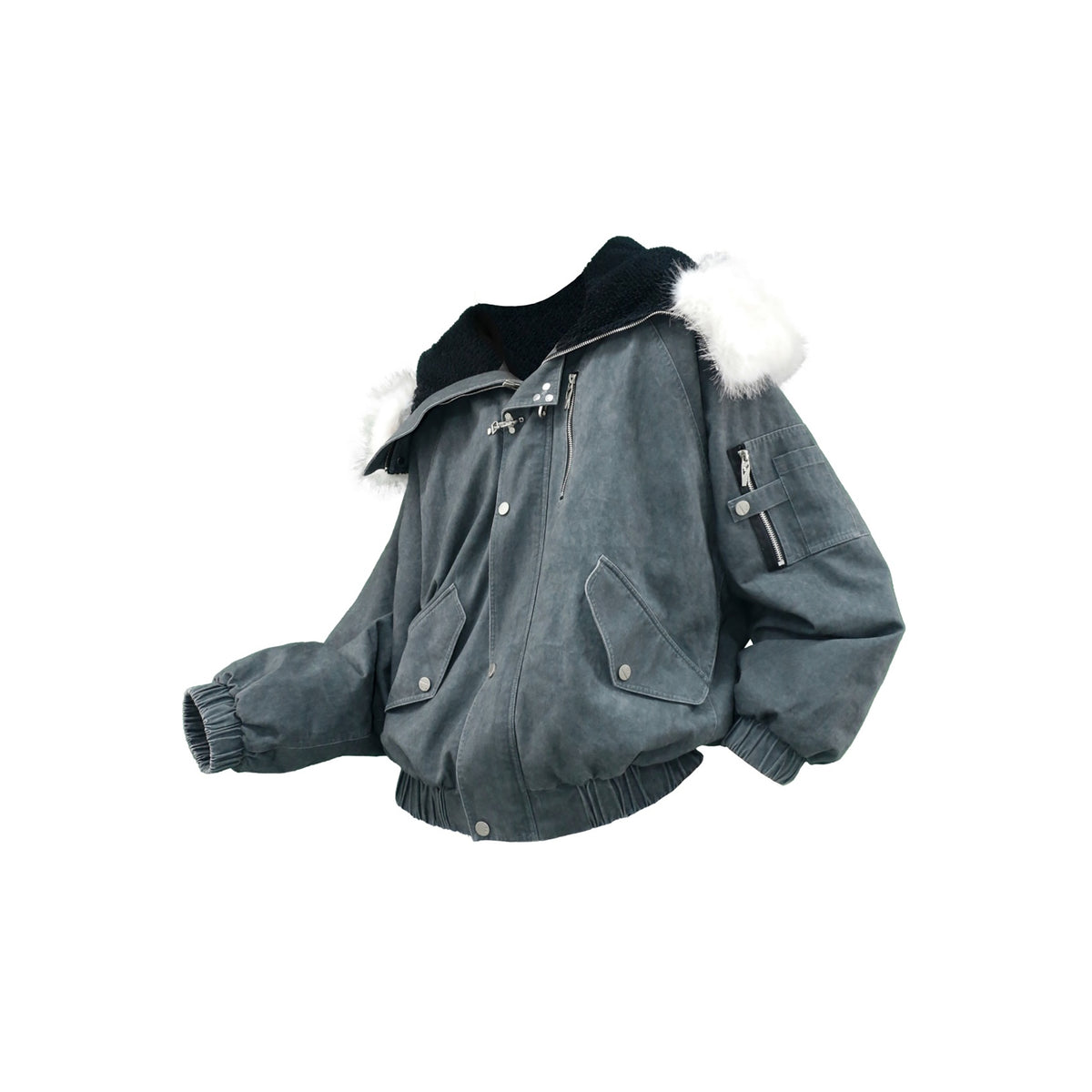 RELABEL Washed Detachable Fleece Collar Hooded N2B Jacket, premium urban and streetwear designers apparel on PROJECTISR.com, RELABEL