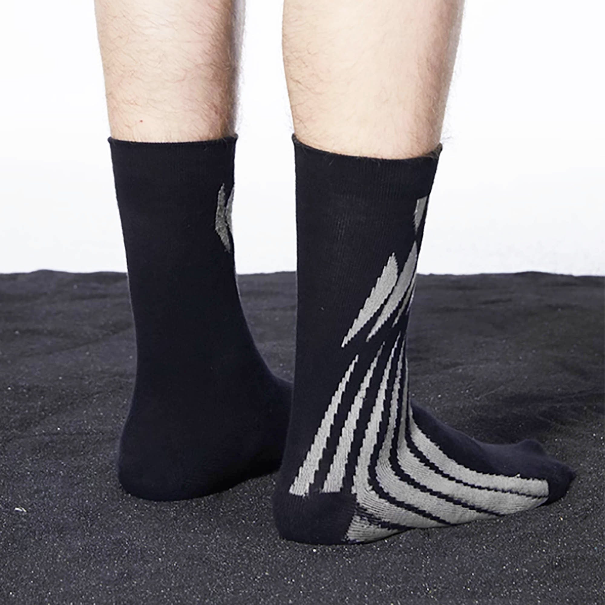 LOSTNFOUND Geometric Crew Socks Black, premium urban and streetwear designers apparel on PROJECTISR.com, LOSTNFOUND