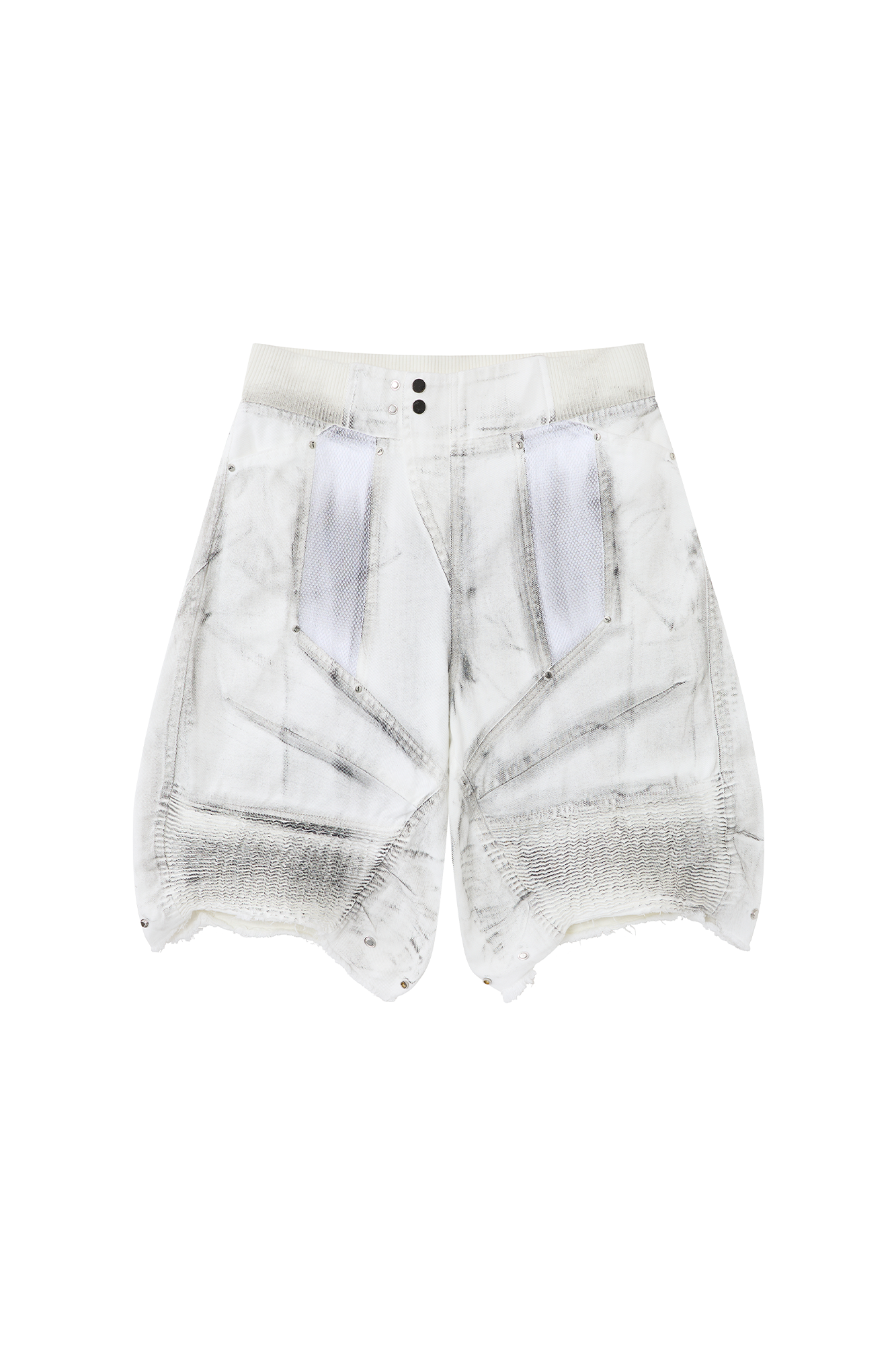 CLP Ribbed Paneled Wide-Leg Denim Shorts