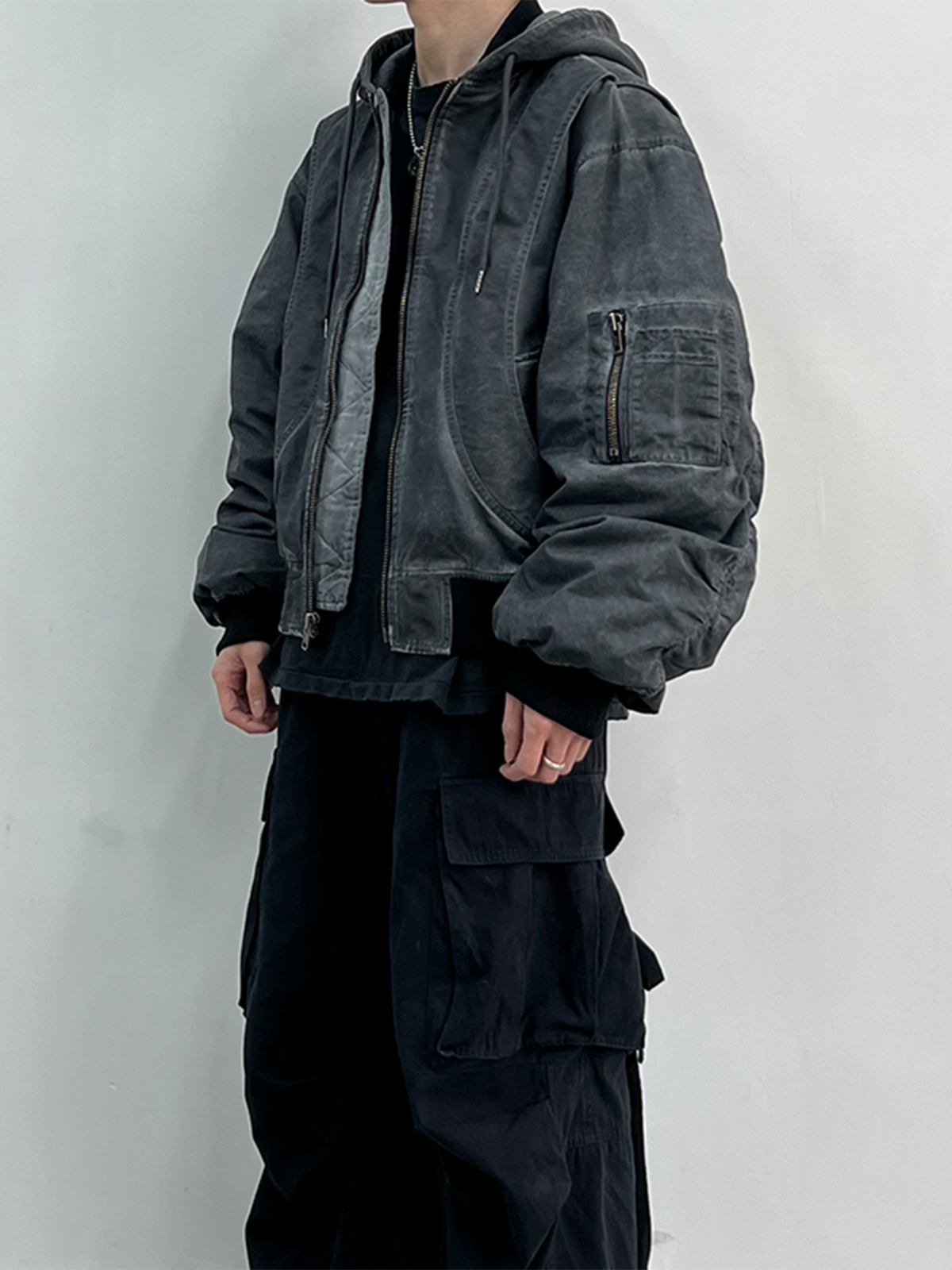AVINMADE Washed Stitch Hooded Bomber Jacket