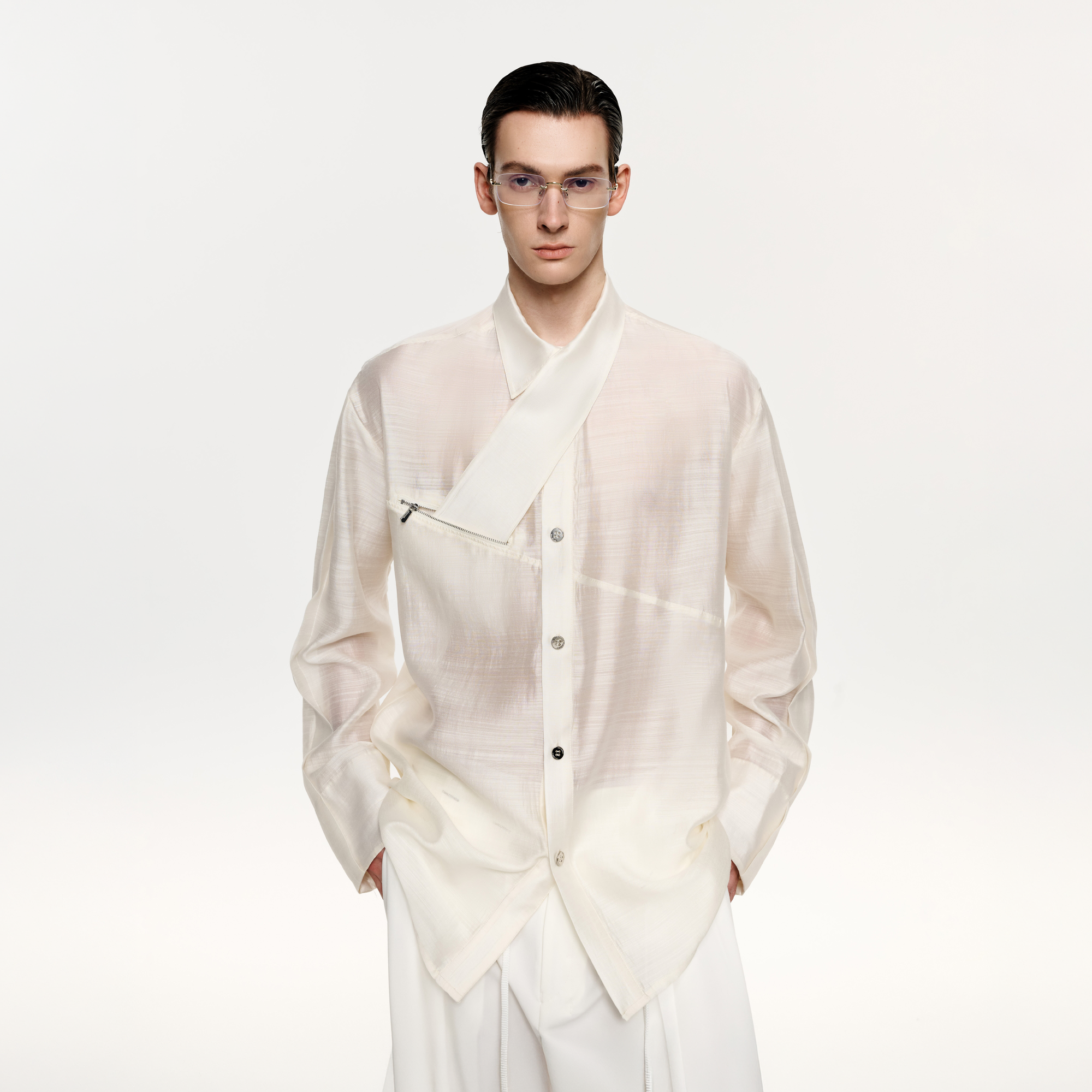 TIWILLTANG Structured Zip-Tie Tencel Shirt