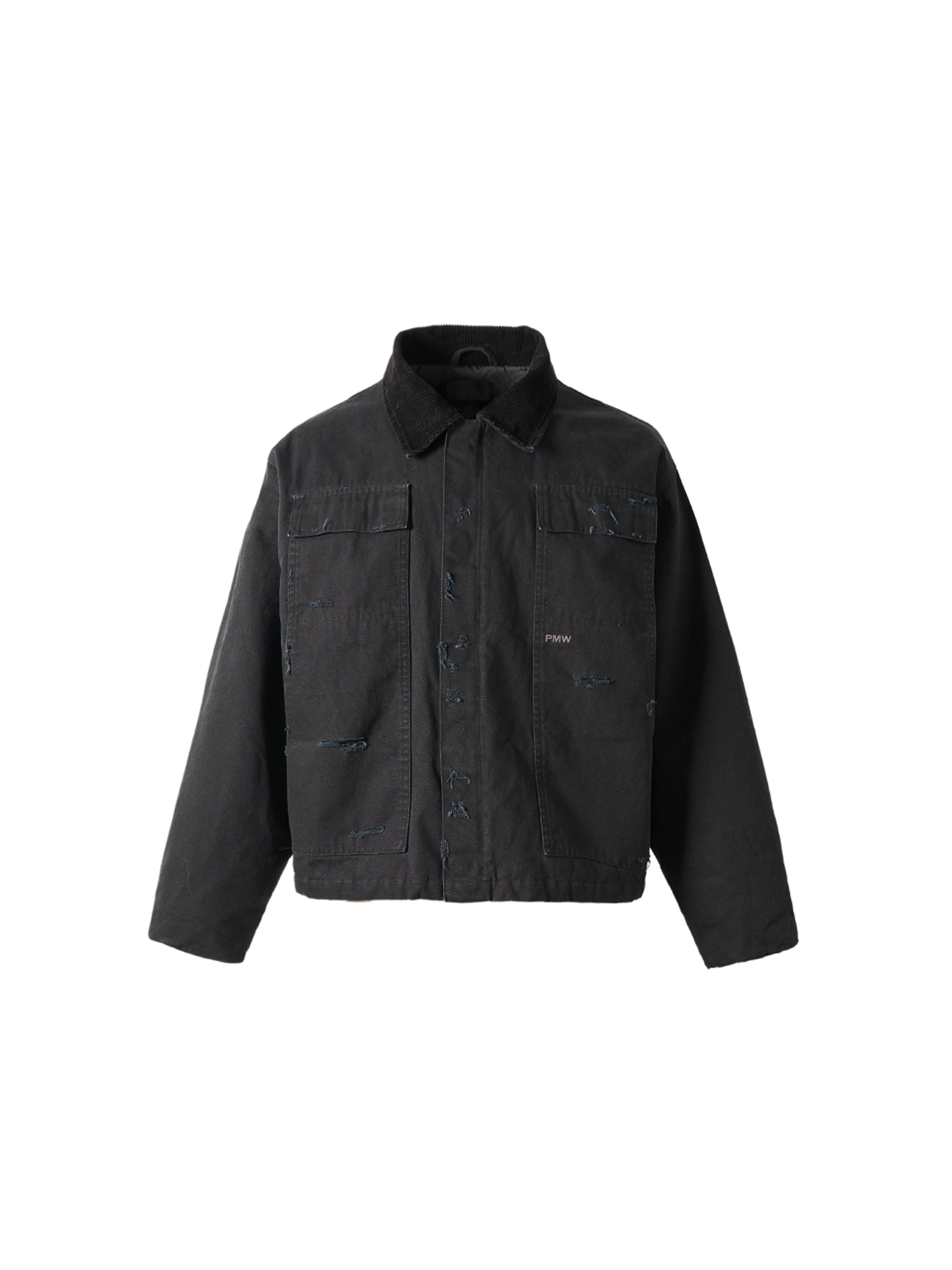 PMW Washed Distressed Corduroy-Collar Jacket