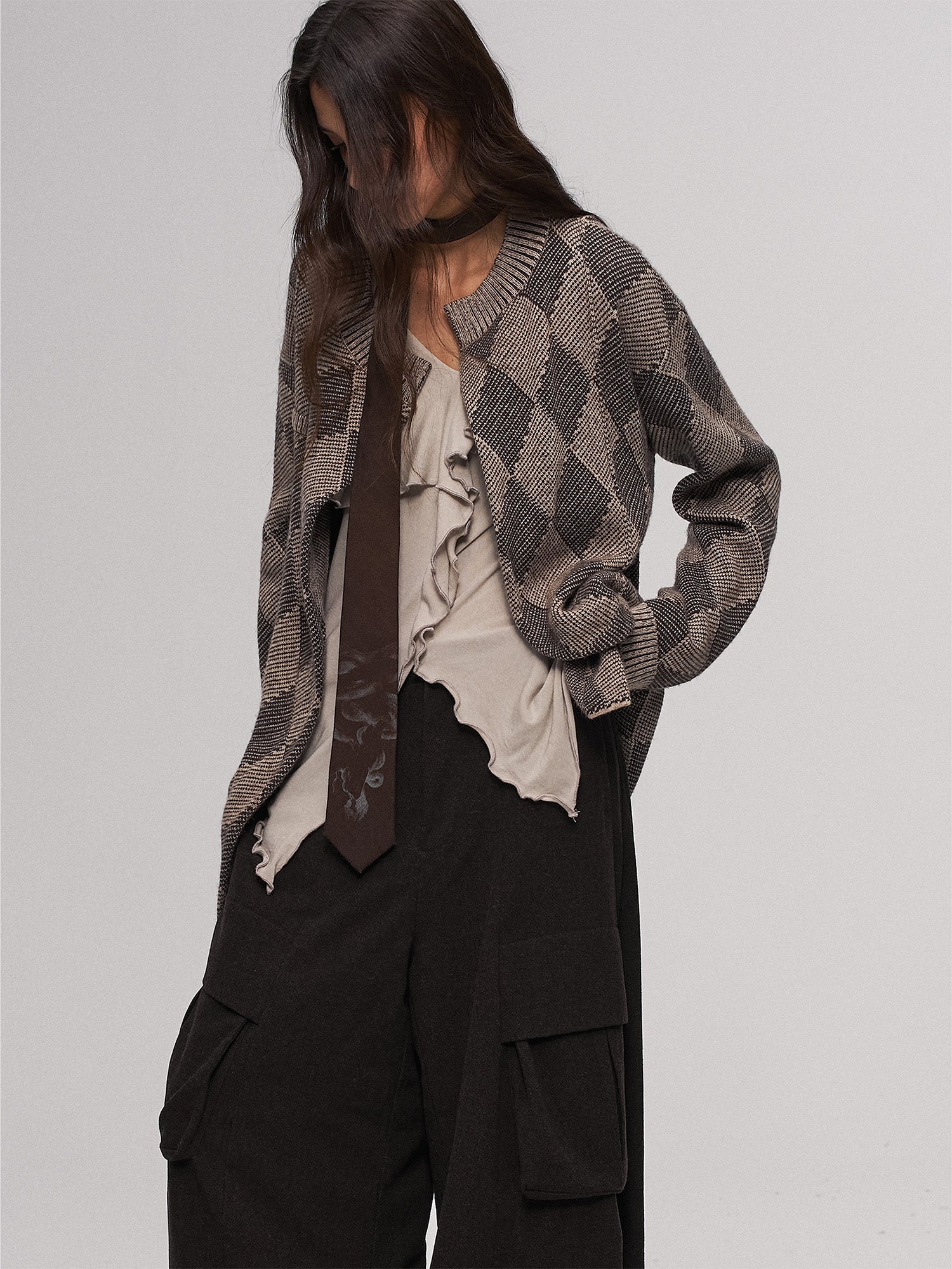 ILNya Nieternite Nifutur Wool-Blend Argyle Jacquard Cardigan Brown