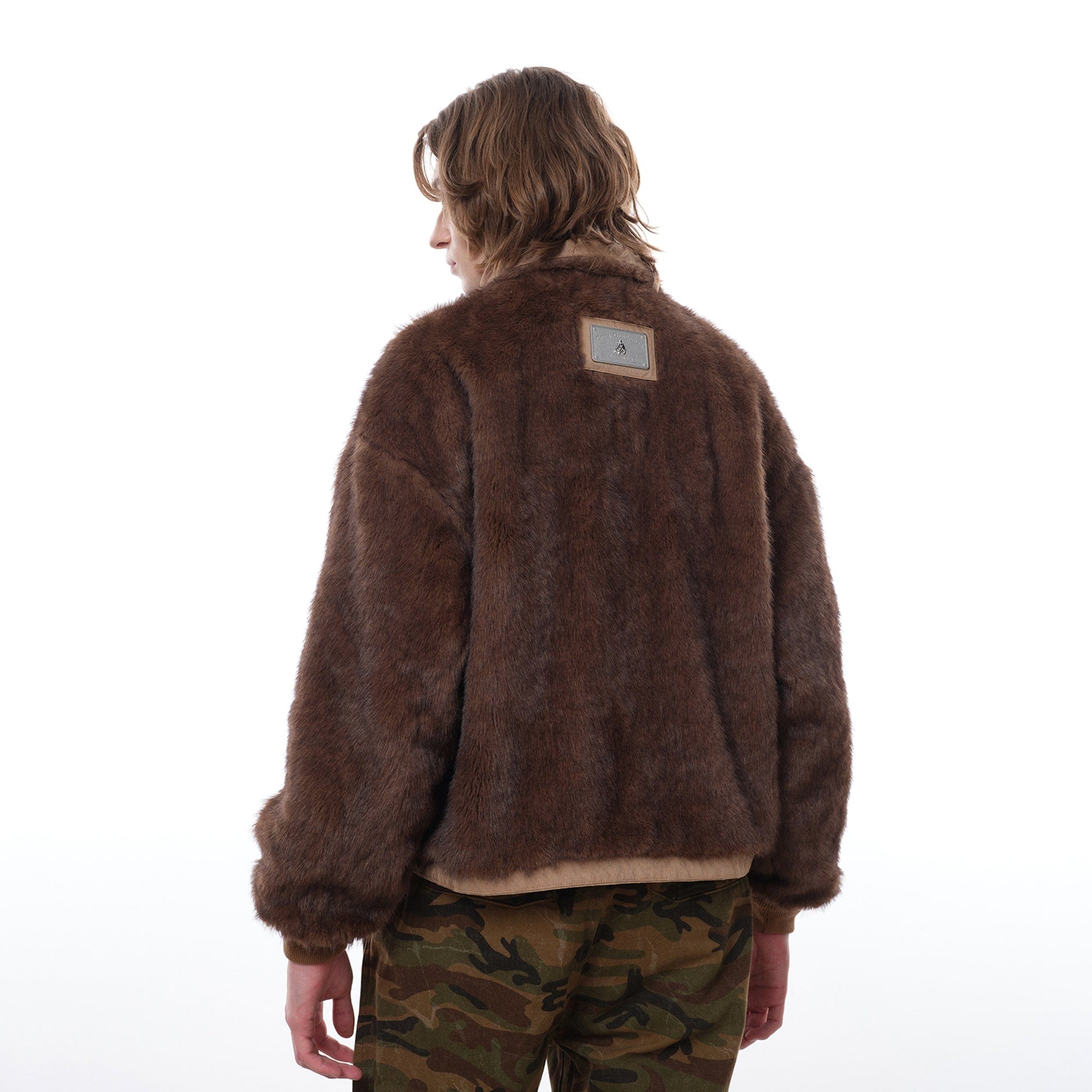 FACEONLAB Distressed Reversible Fuzzy N1 Military Jacket Khaki