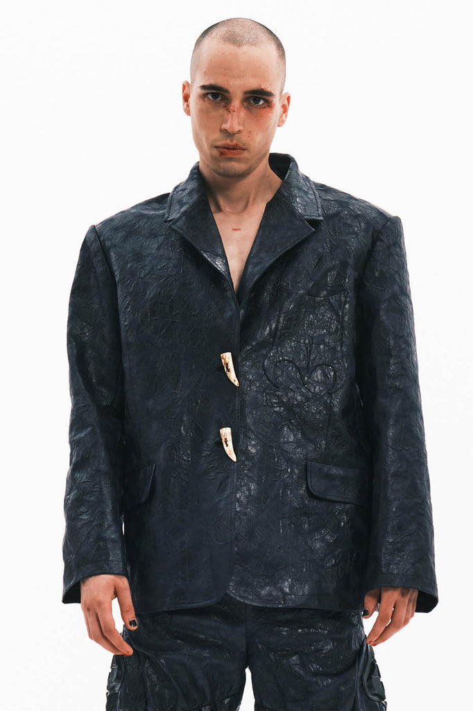 EMBRYO Crinkled Textured Faux Leather Blazer, premium urban and streetwear designers apparel on PROJECTISR.com, EMBRYO
