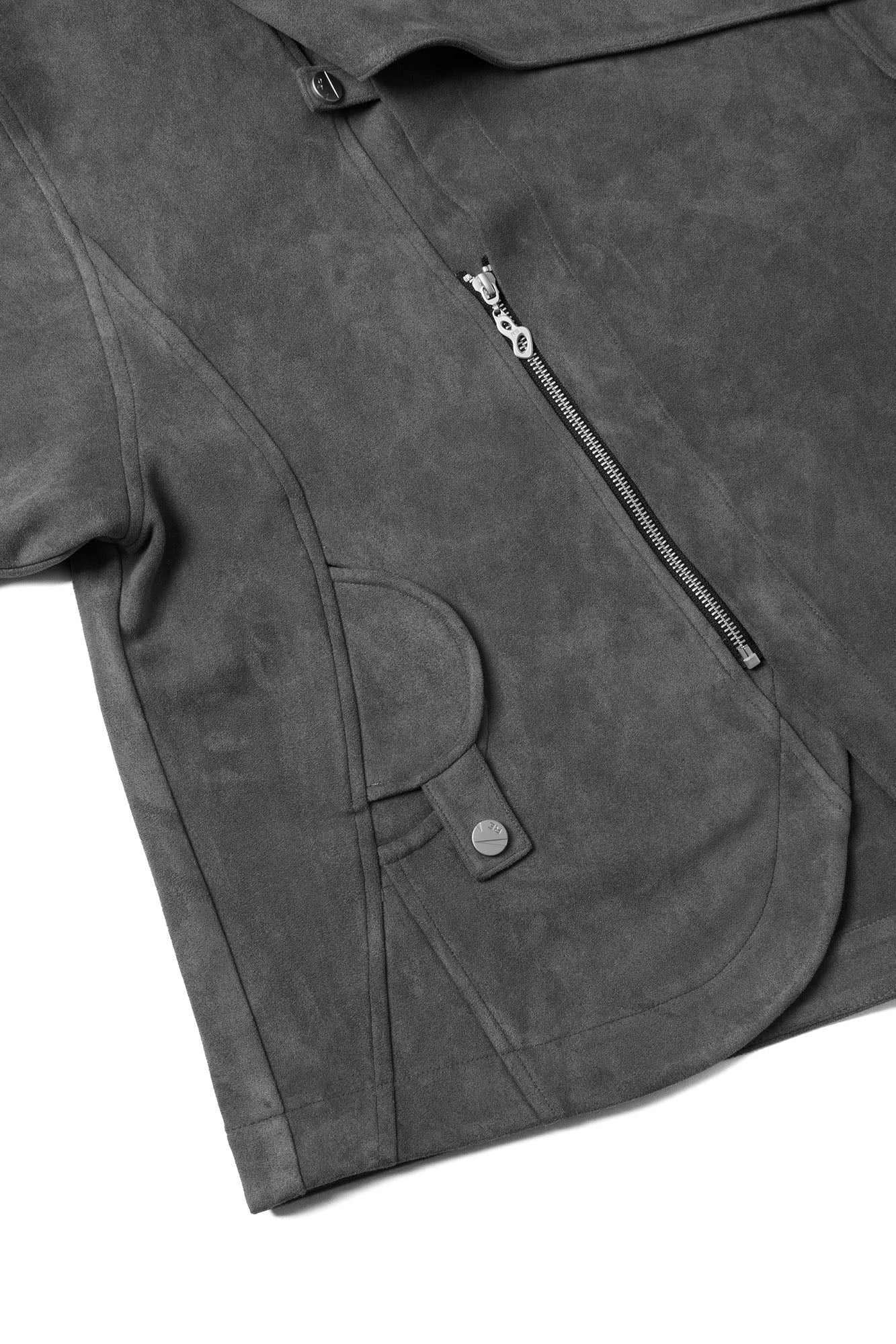 RELABEL Asymmetrical-Zip Detachable-Hood Suede Jacket Gray