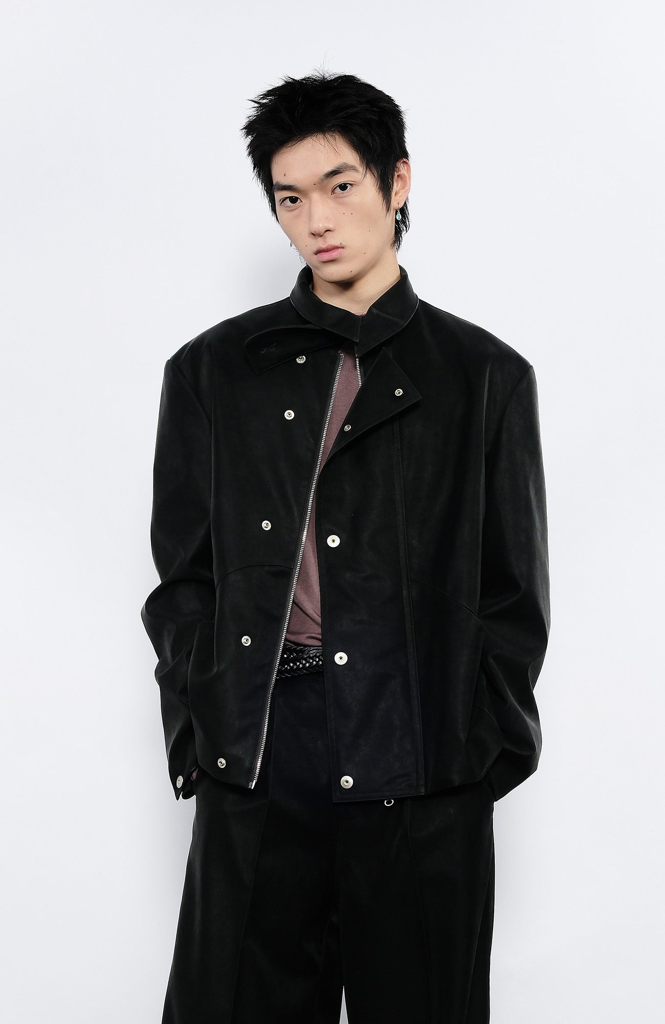 7440 37 1 Essential Cropped PU Biker Jacket, premium urban and streetwear designers apparel on PROJECTISR.com, 7440 37 1