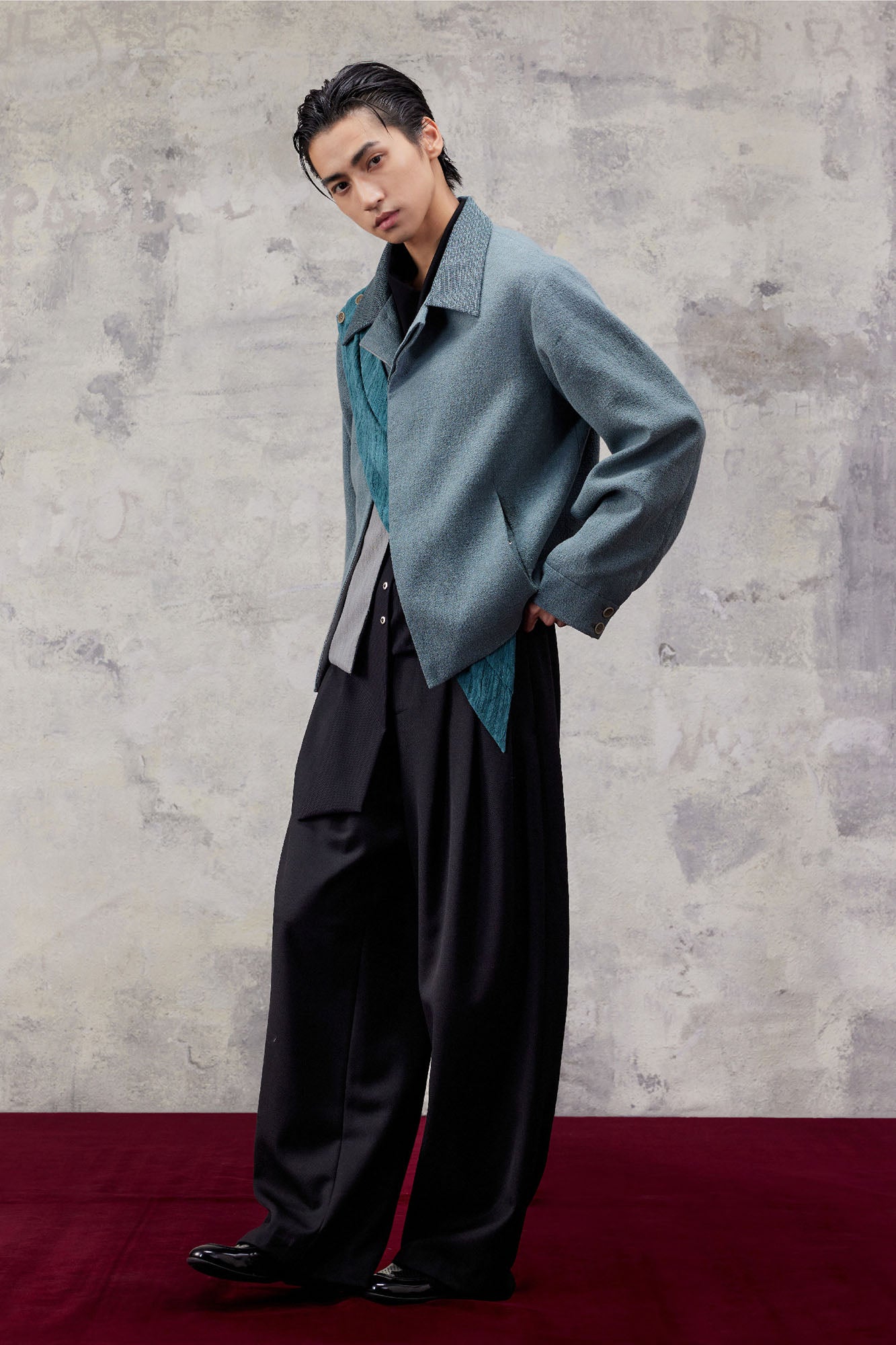 ALVNG AR ANTS Asymmetric Scarf Linen-Blend Jacket