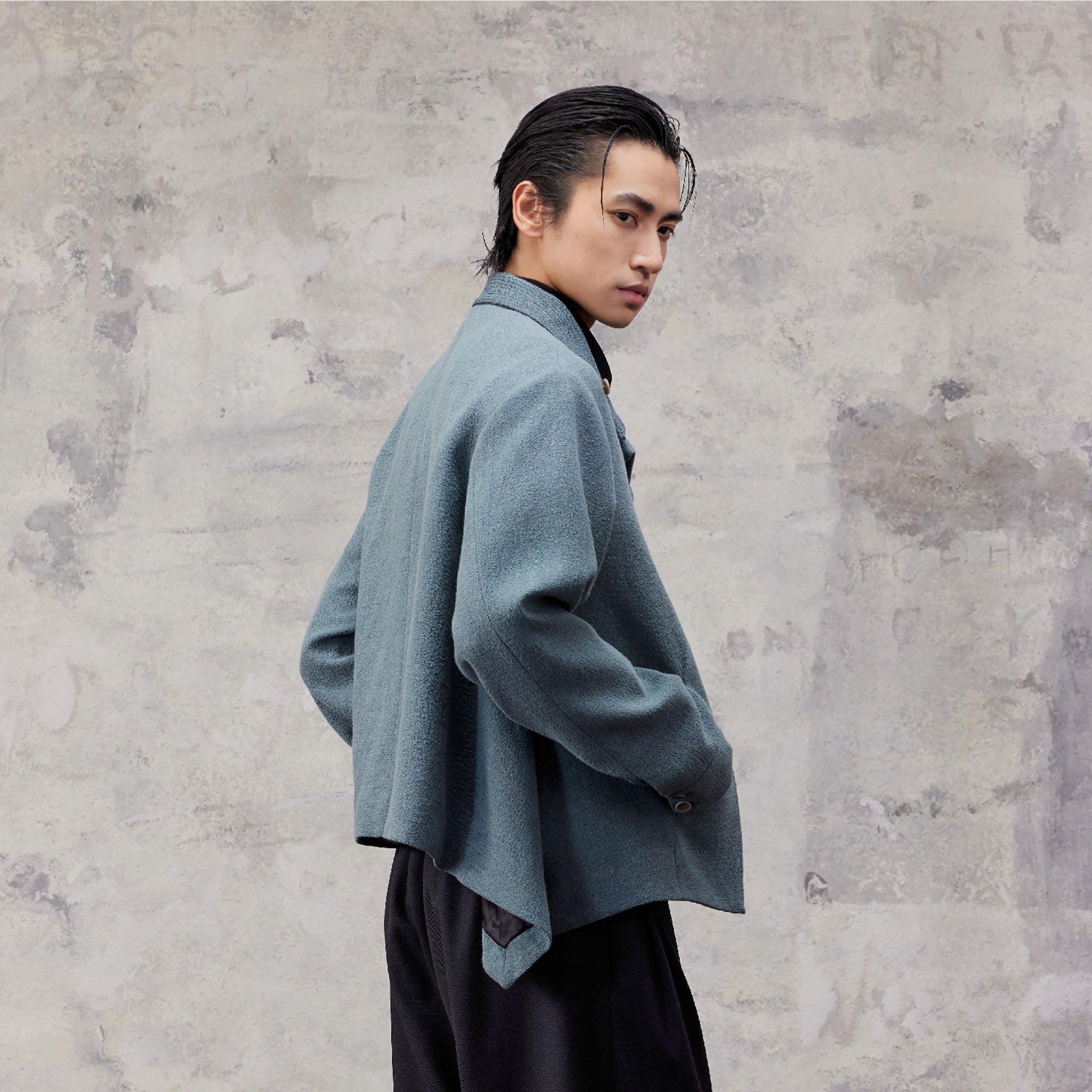 ALVNG AR ANTS Asymmetric Scarf Linen-Blend Jacket