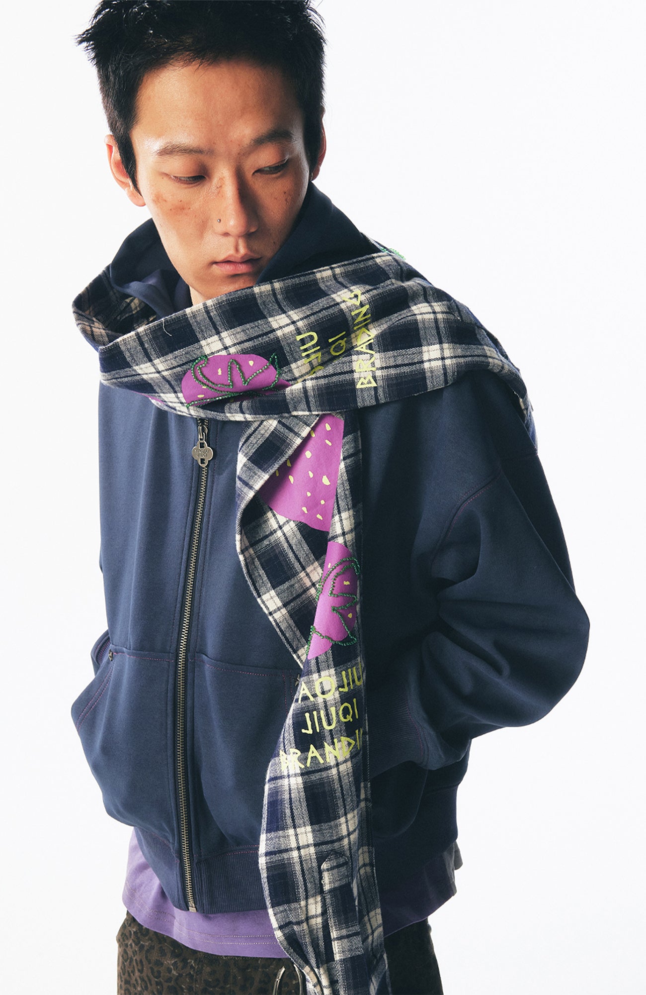 1997 POSTOFFICE Strawberry Graphic Built-In Scarf Zip-Up Hoodie, premium urban and streetwear designers apparel on PROJECTISR.com, 1997 POSTOFFICE
