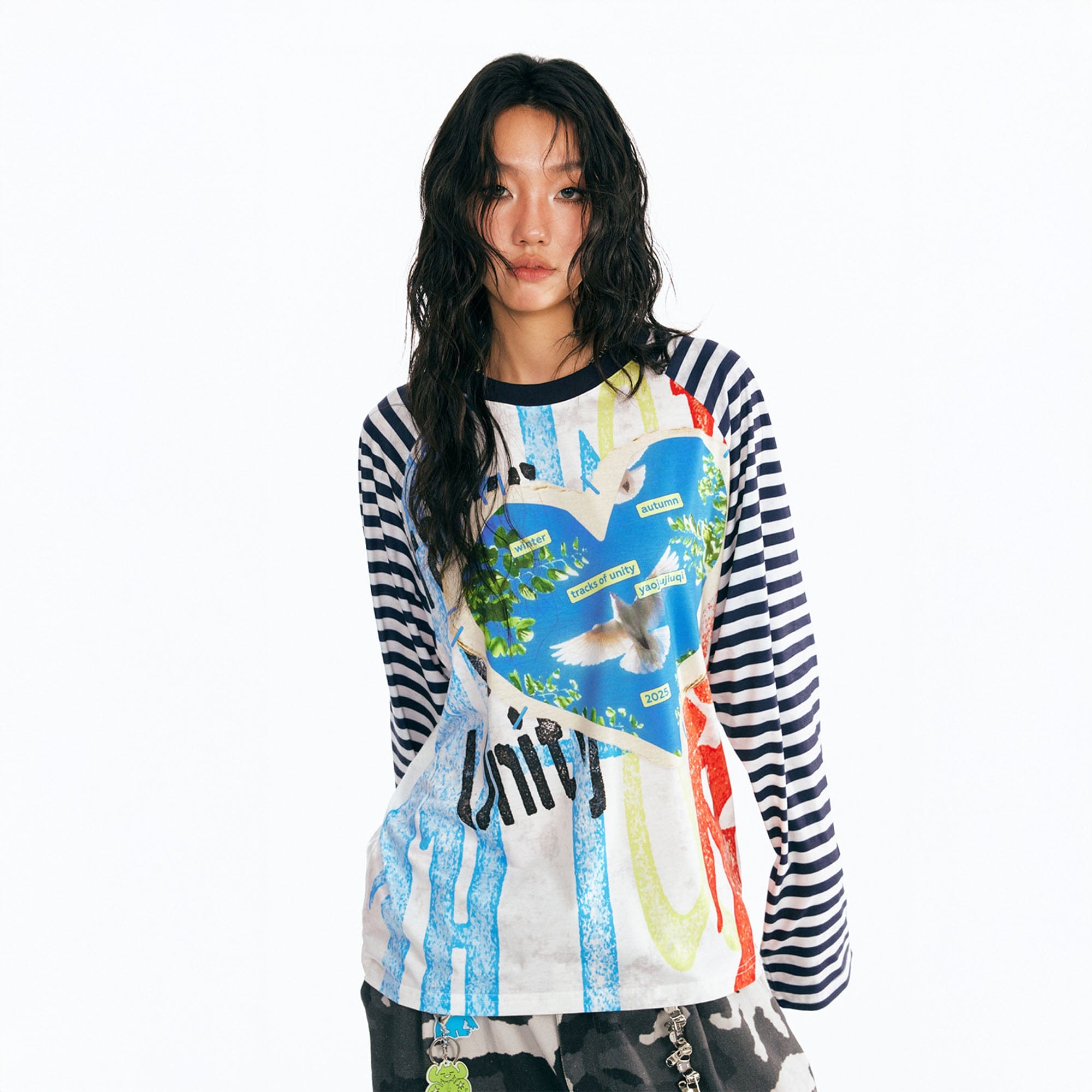 1997 POSTOFFICE Peace Dove Striped Raglan Long-Sleeve Tee, premium urban and streetwear designers apparel on PROJECTISR.com, 1997 POSTOFFICE