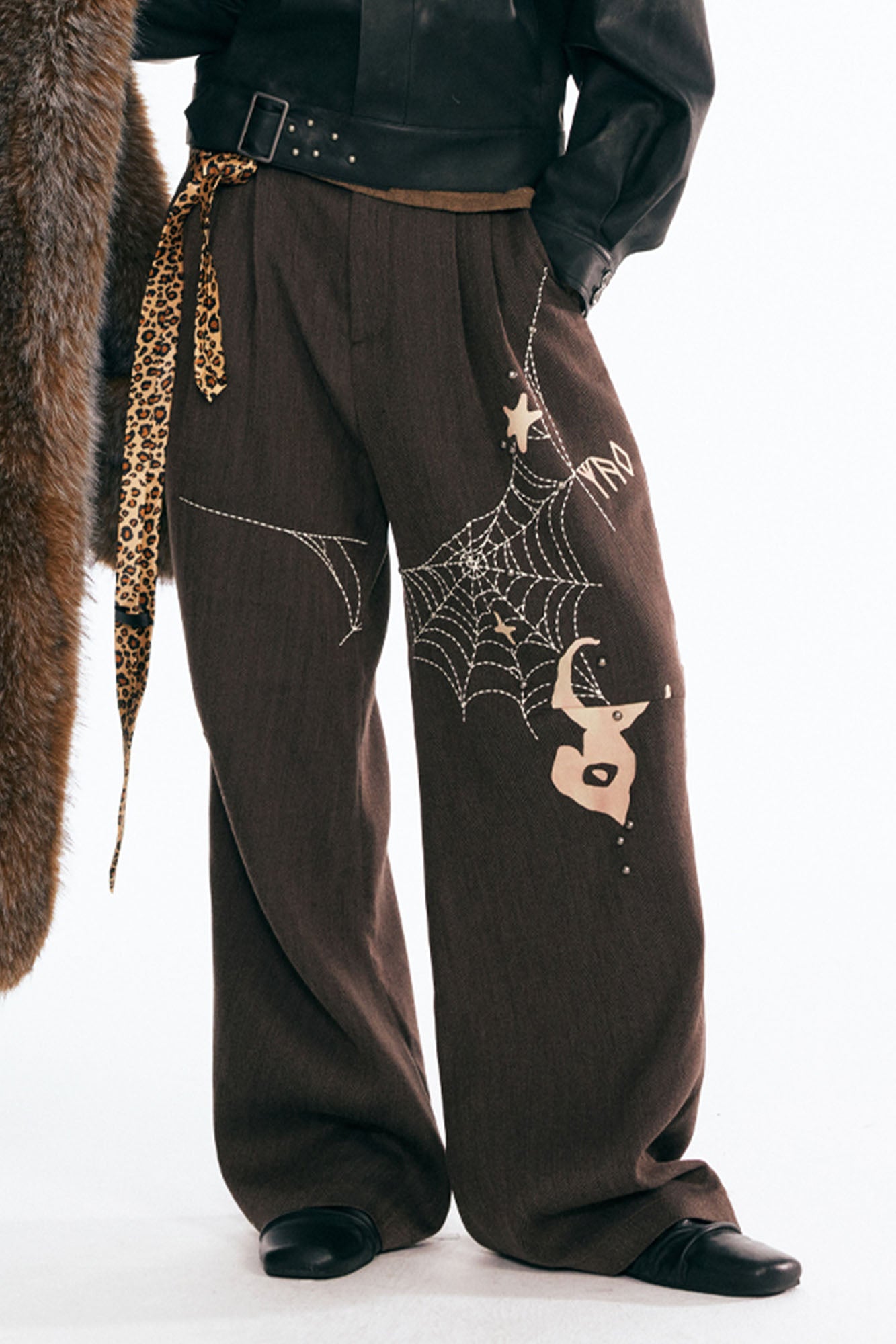 1997 POSTOFFICE Dreamcatcher Graphic Embroidered Wide-Leg Trousers, premium urban and streetwear designers apparel on PROJECTISR.com, 1997 POSTOFFICE