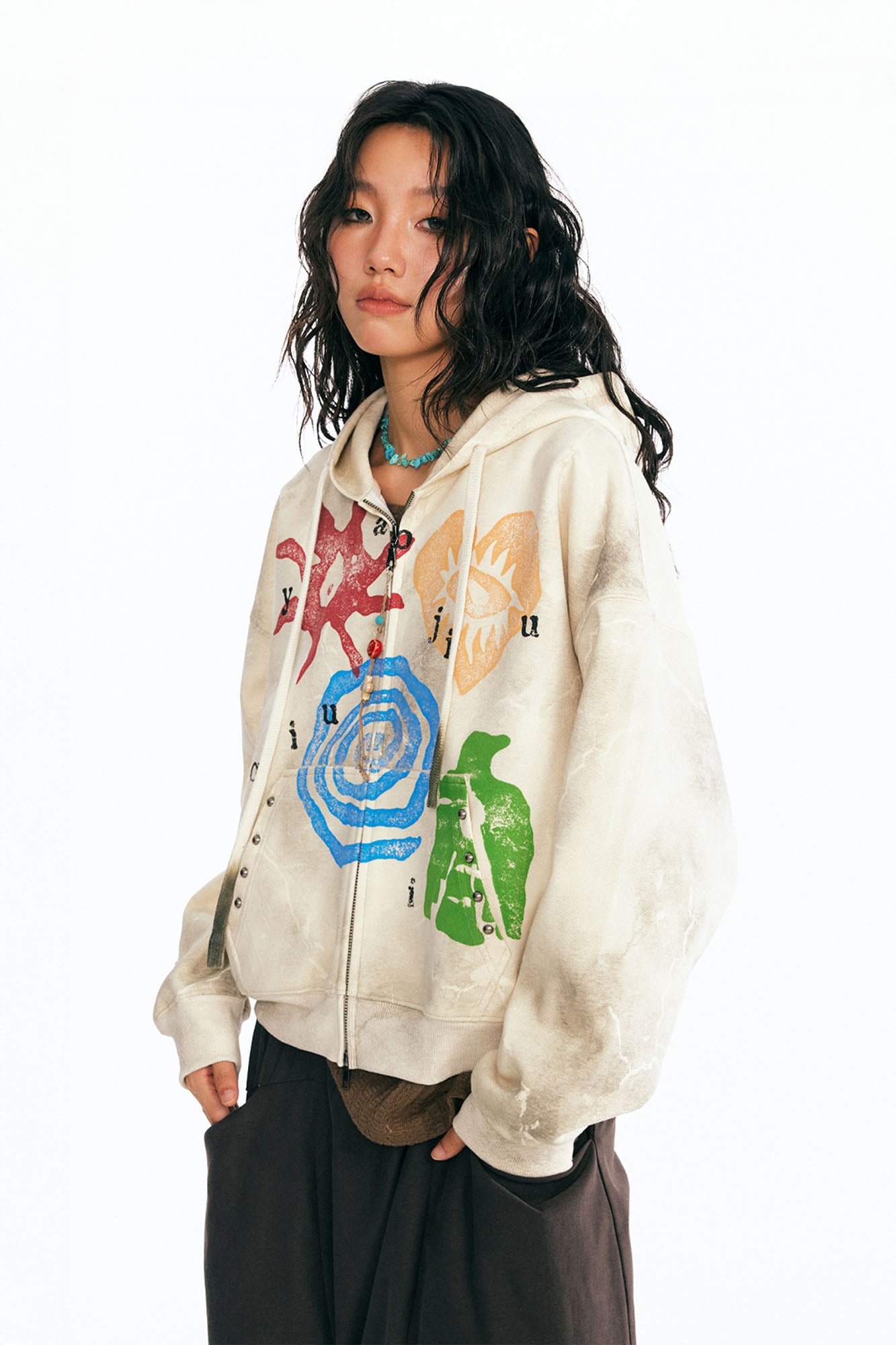 1997 POSTOFFICE Distressed Tribal Graphics Zip- Up Hoodie, premium urban and streetwear designers apparel on PROJECTISR.com, 1997 POSTOFFICE