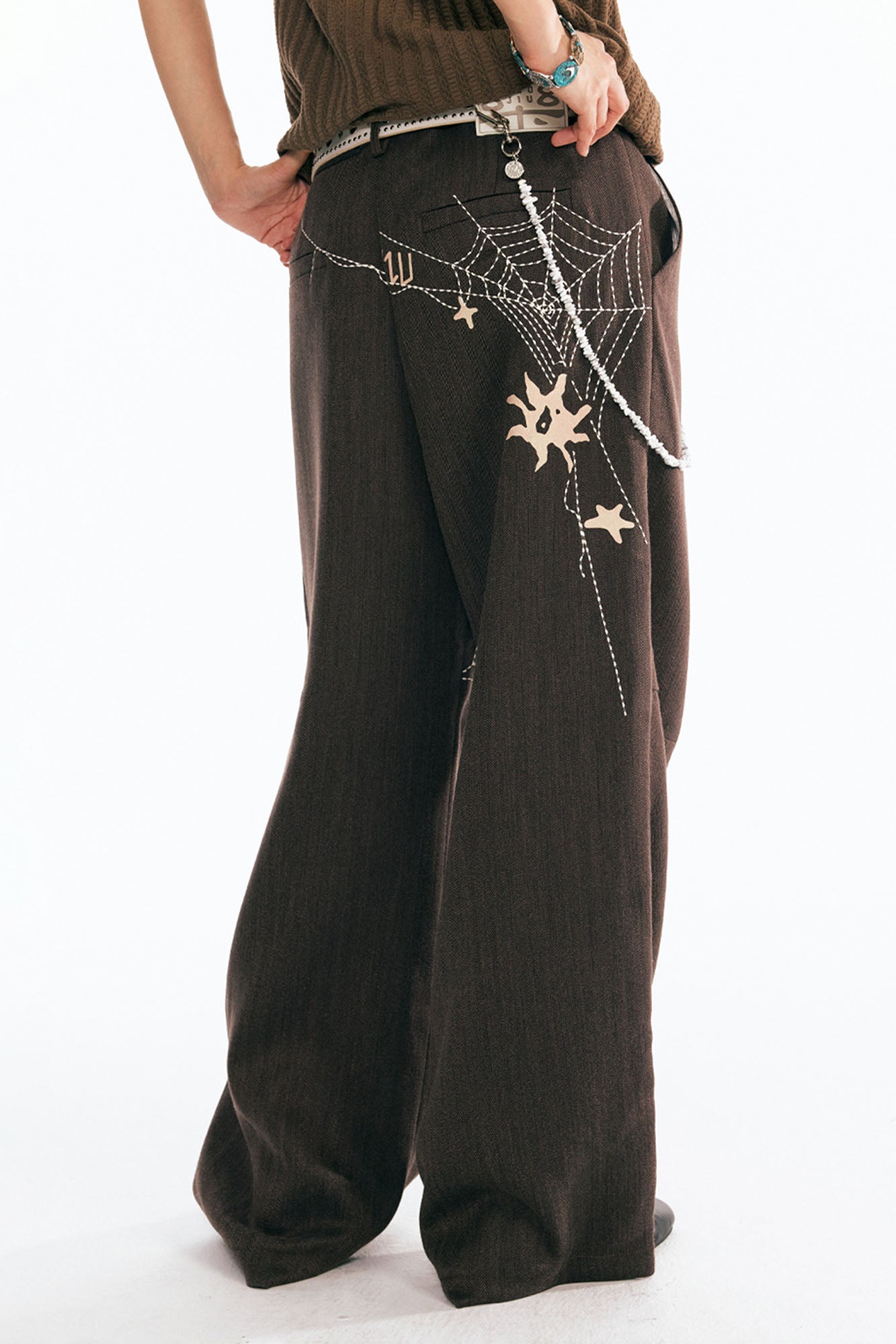 1997 POSTOFFICE Dreamcatcher Graphic Embroidered Wide-Leg Trousers, premium urban and streetwear designers apparel on PROJECTISR.com, 1997 POSTOFFICE