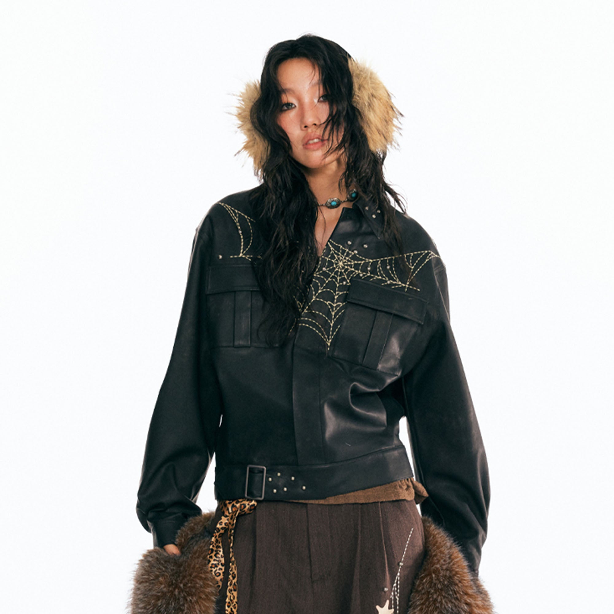 1997 POSTOFFICE Dreamcatcher Graphic Faux Leather Jacket, premium urban and streetwear designers apparel on PROJECTISR.com, 1997 POSTOFFICE