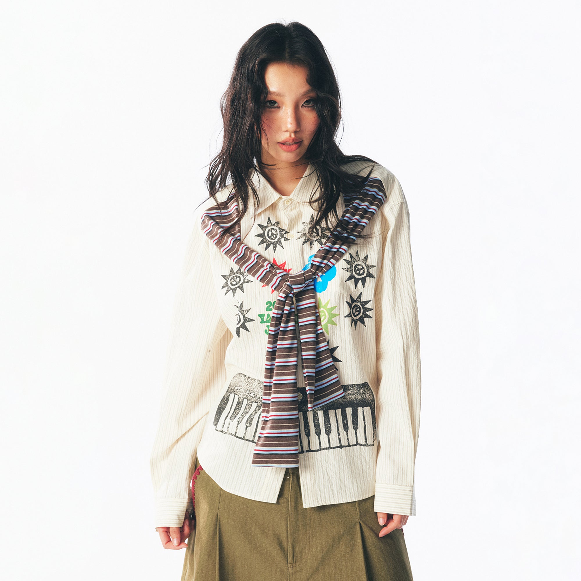 1997 POSTOFFICE Totem Graphic Fake Scarf Shirt, premium urban and streetwear designers apparel on PROJECTISR.com, 1997 POSTOFFICE