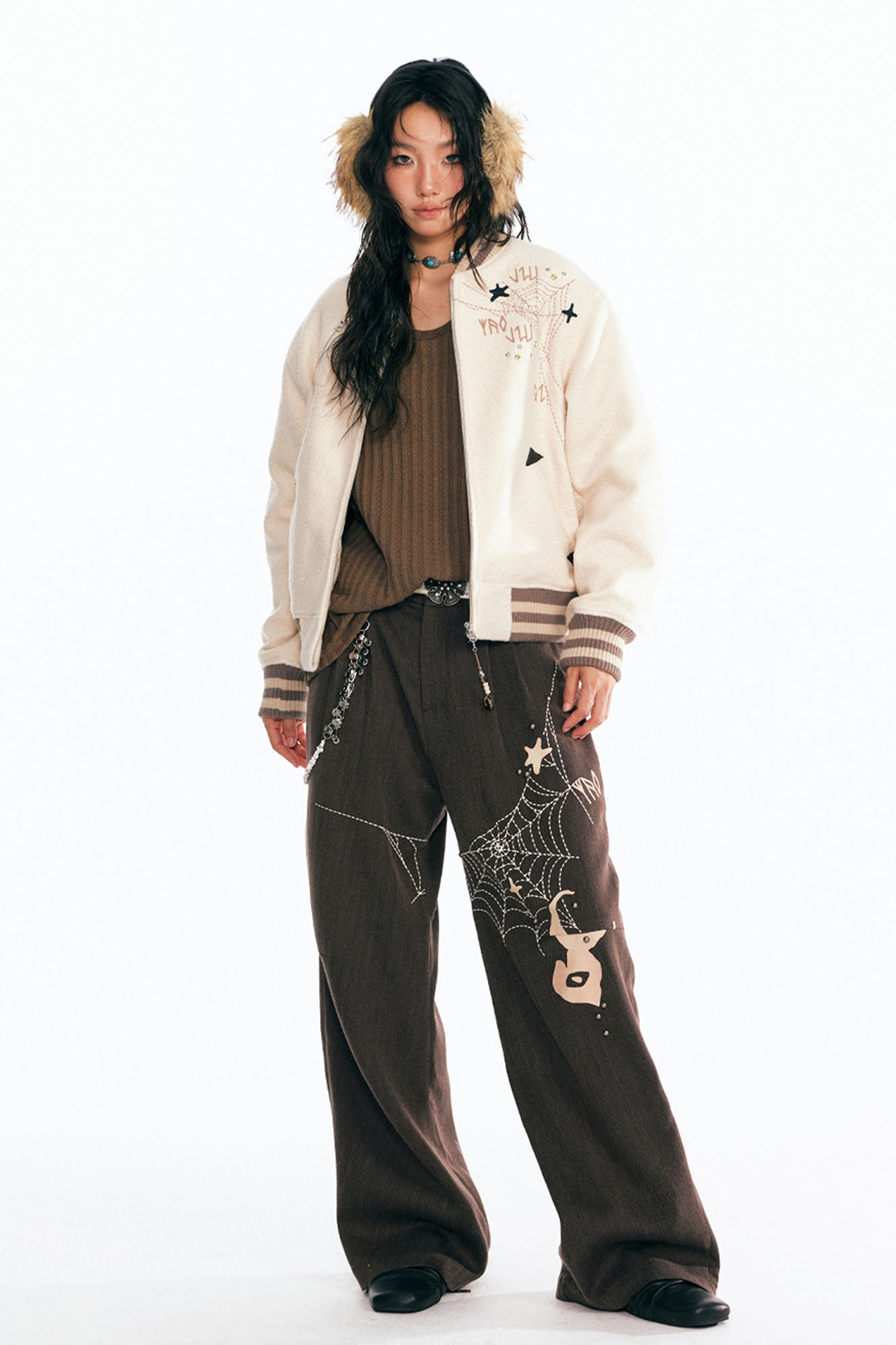 1997 POSTOFFICE Dreamcatcher Graphic Embroidered Wide-Leg Trousers, premium urban and streetwear designers apparel on PROJECTISR.com, 1997 POSTOFFICE