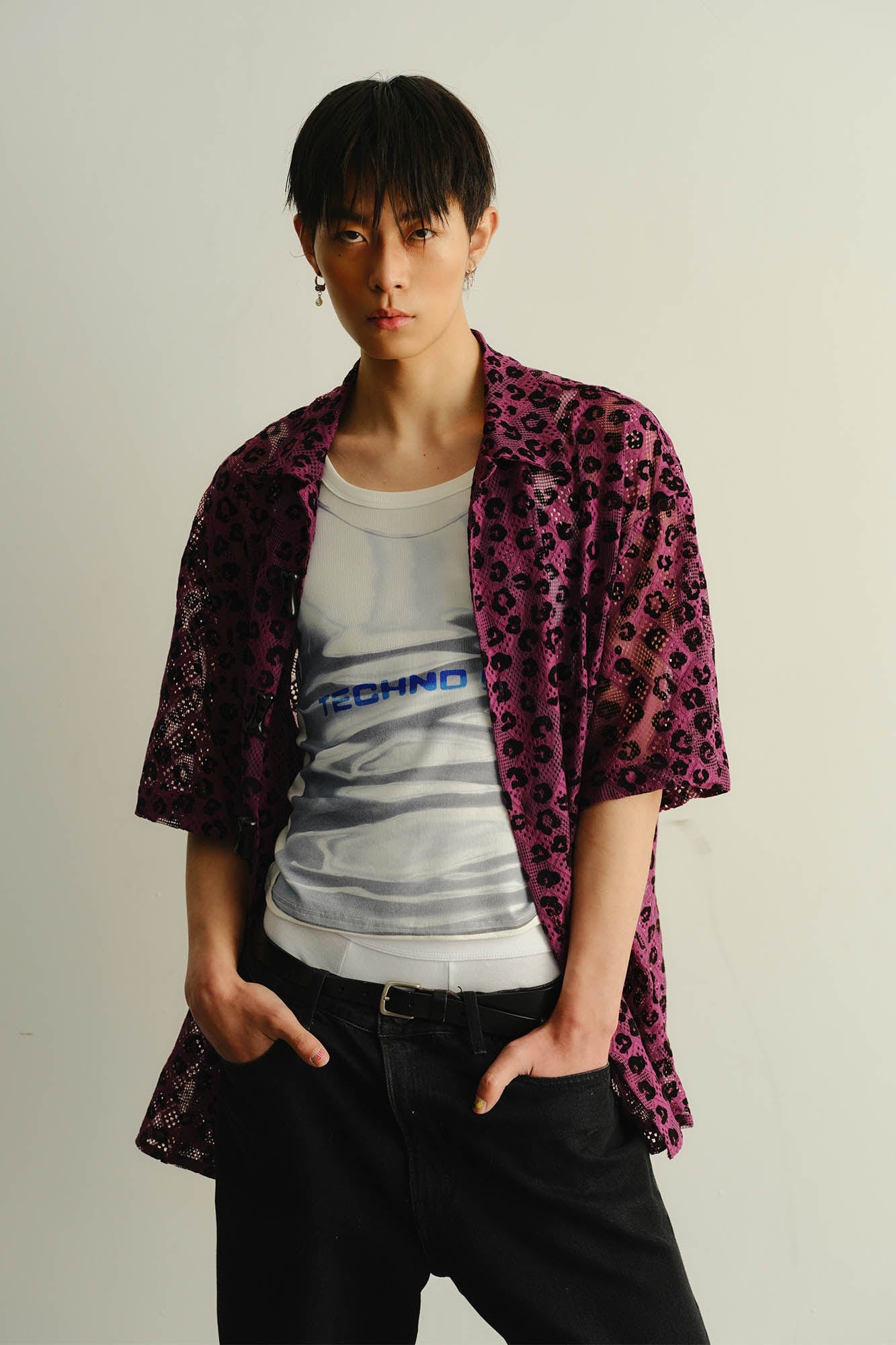 KADAKADA Leopard Lace Bone-Button Shirt