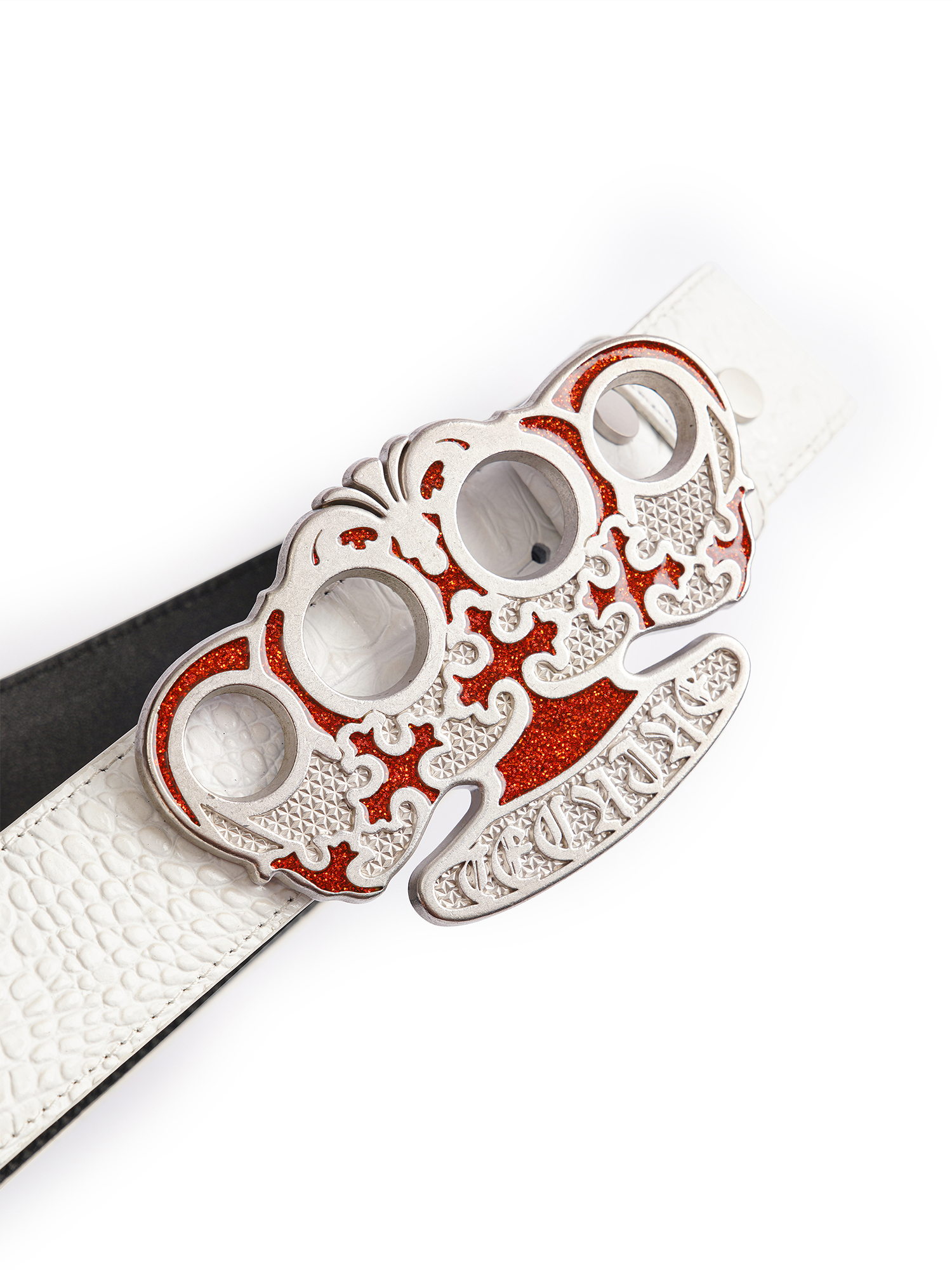 TECNINEGROUP Knuckle Crown Glitter Croc Leather Belt