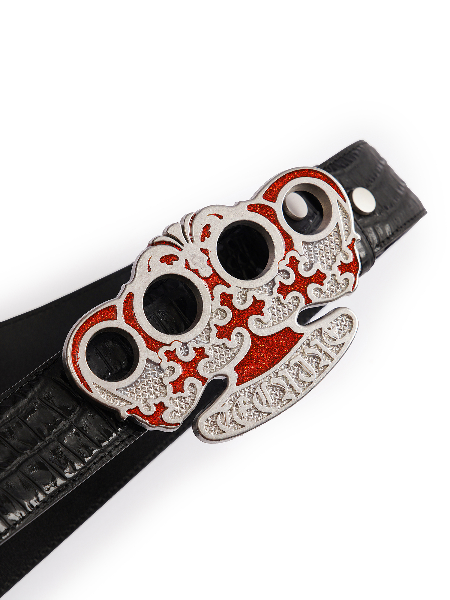 TECNINEGROUP Knuckle Crown Glitter Croc Leather Belt