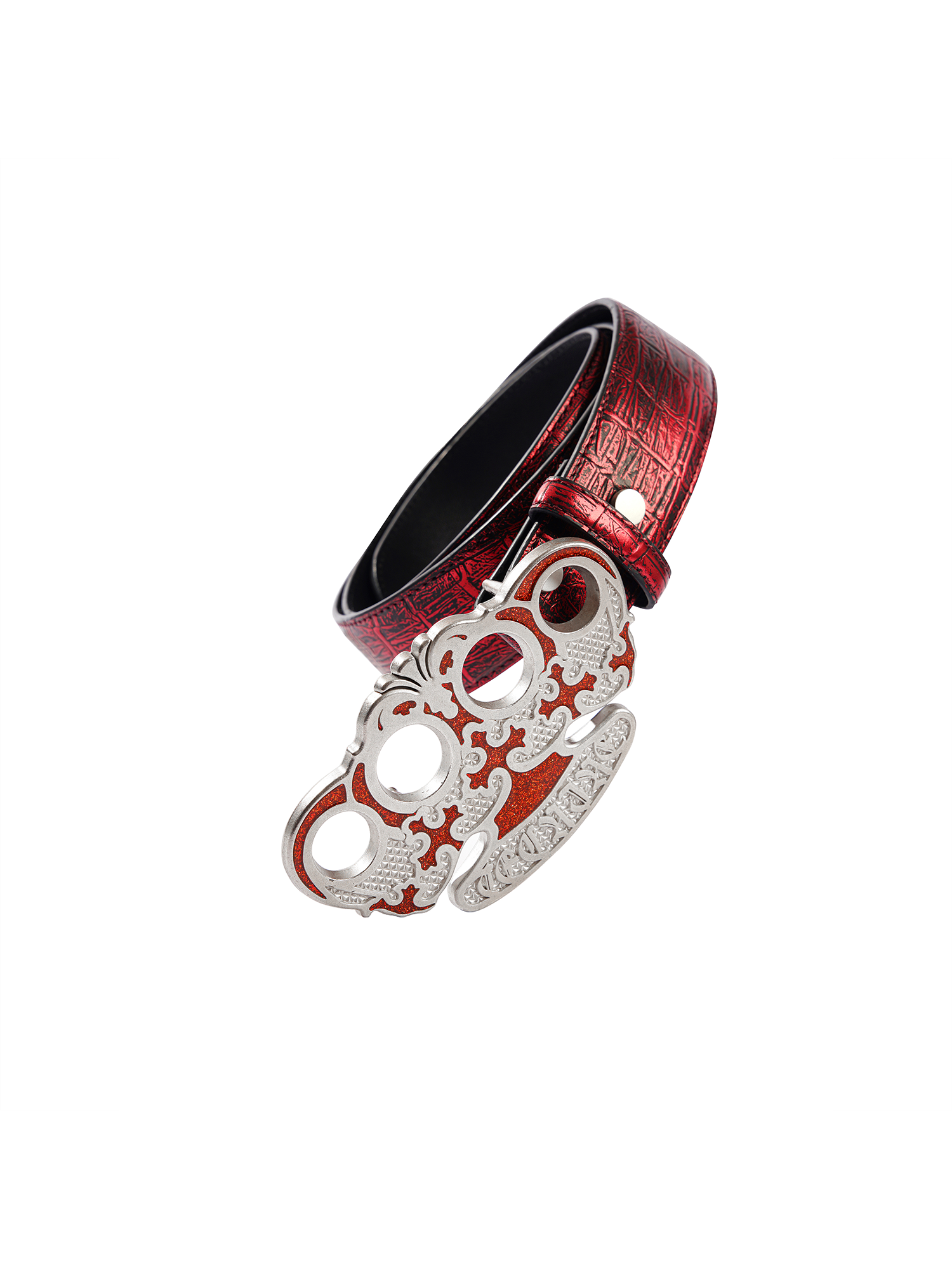 TECNINEGROUP Knuckle Crown Glitter Croc Leather Belt