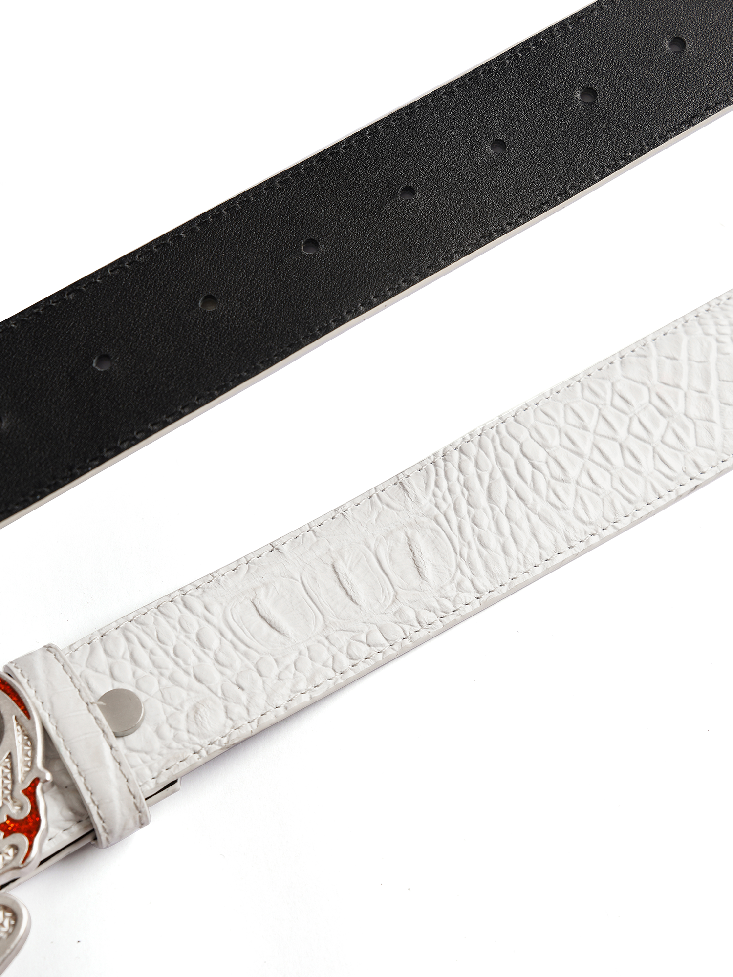 TECNINEGROUP Knuckle Crown Glitter Croc Leather Belt