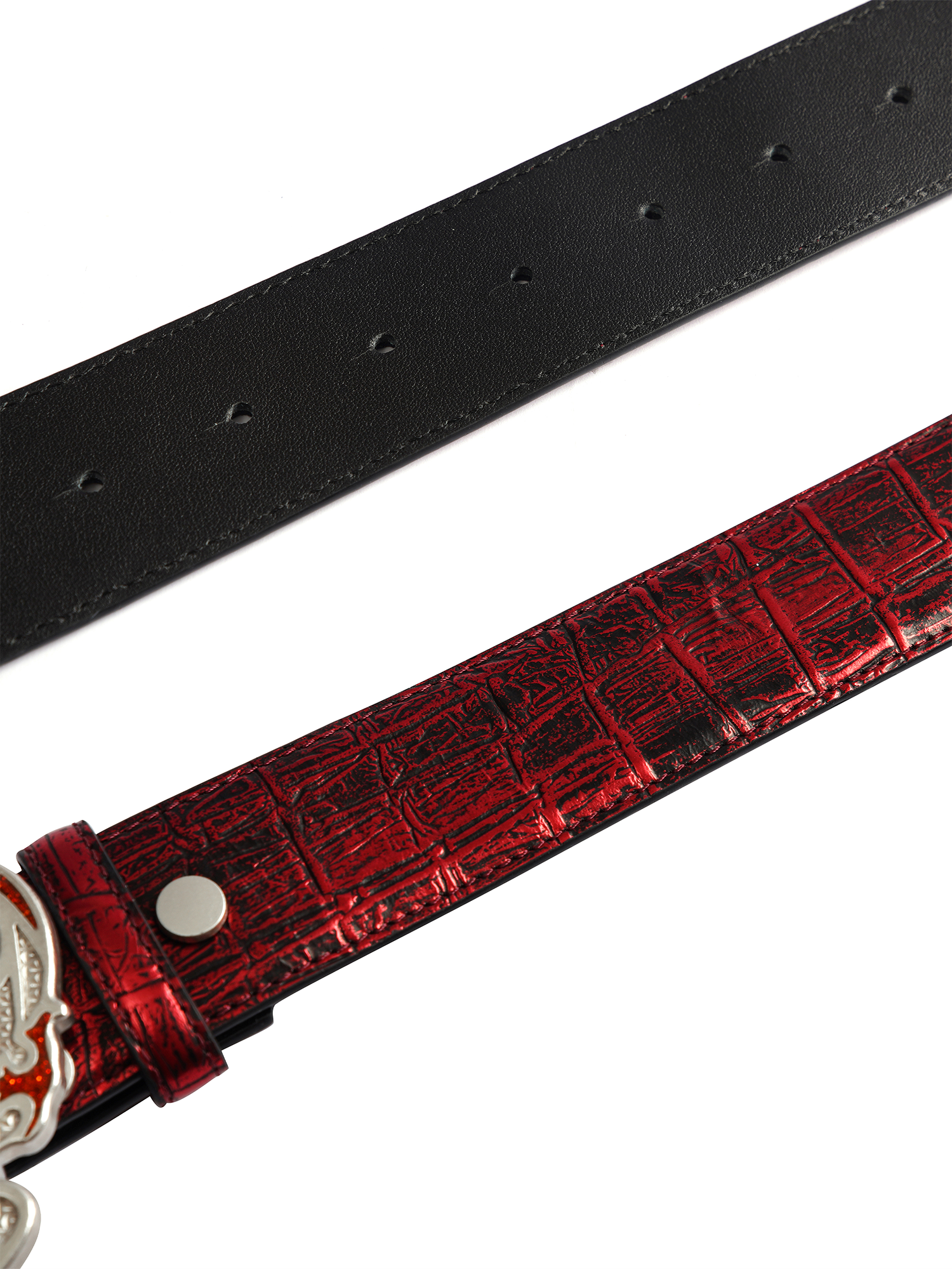 TECNINEGROUP Knuckle Crown Glitter Croc Leather Belt