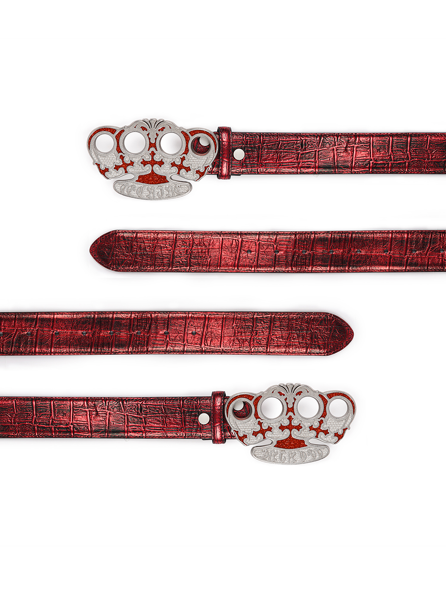 TECNINEGROUP Knuckle Crown Glitter Croc Leather Belt