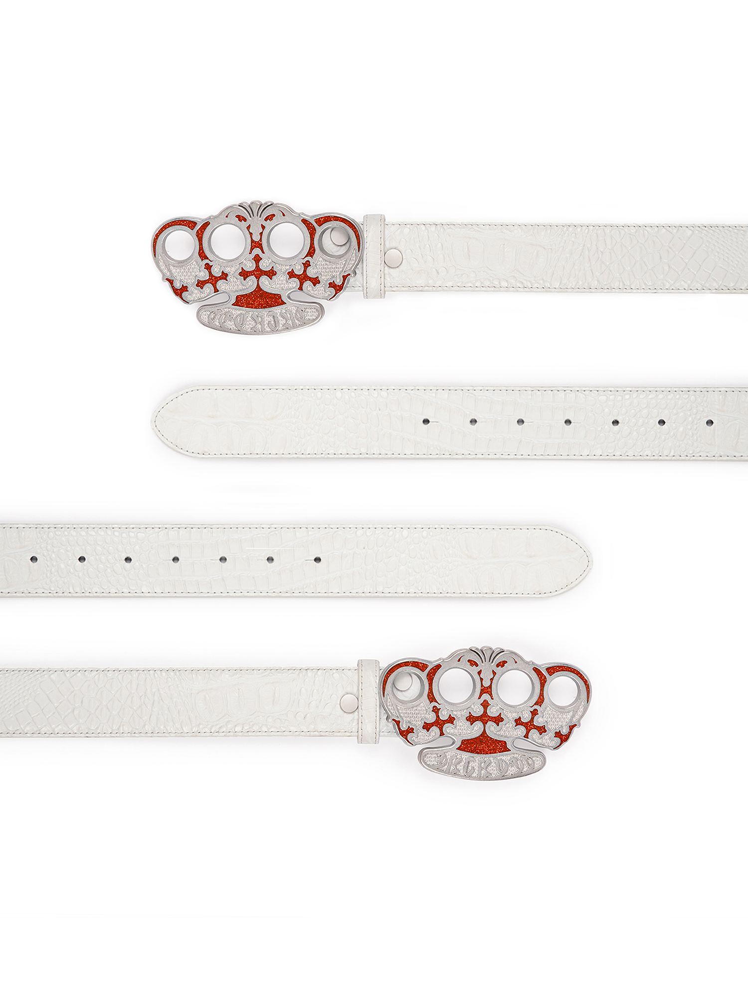 TECNINEGROUP Knuckle Crown Glitter Croc Leather Belt