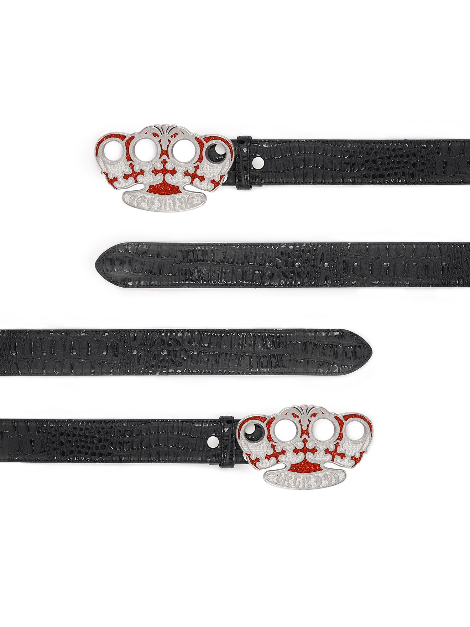 TECNINEGROUP Knuckle Crown Glitter Croc Leather Belt