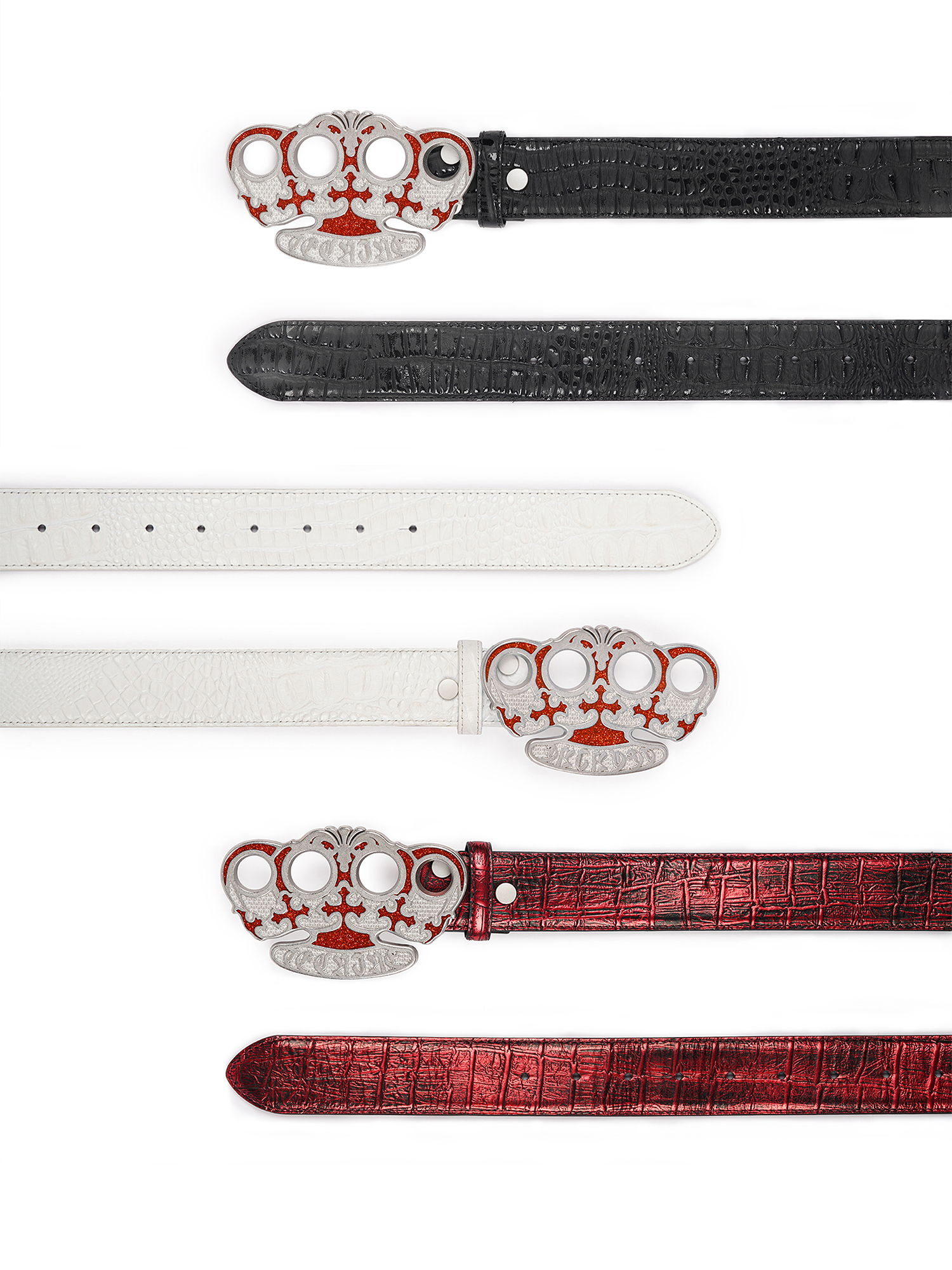 TECNINEGROUP Knuckle Crown Glitter Croc Leather Belt