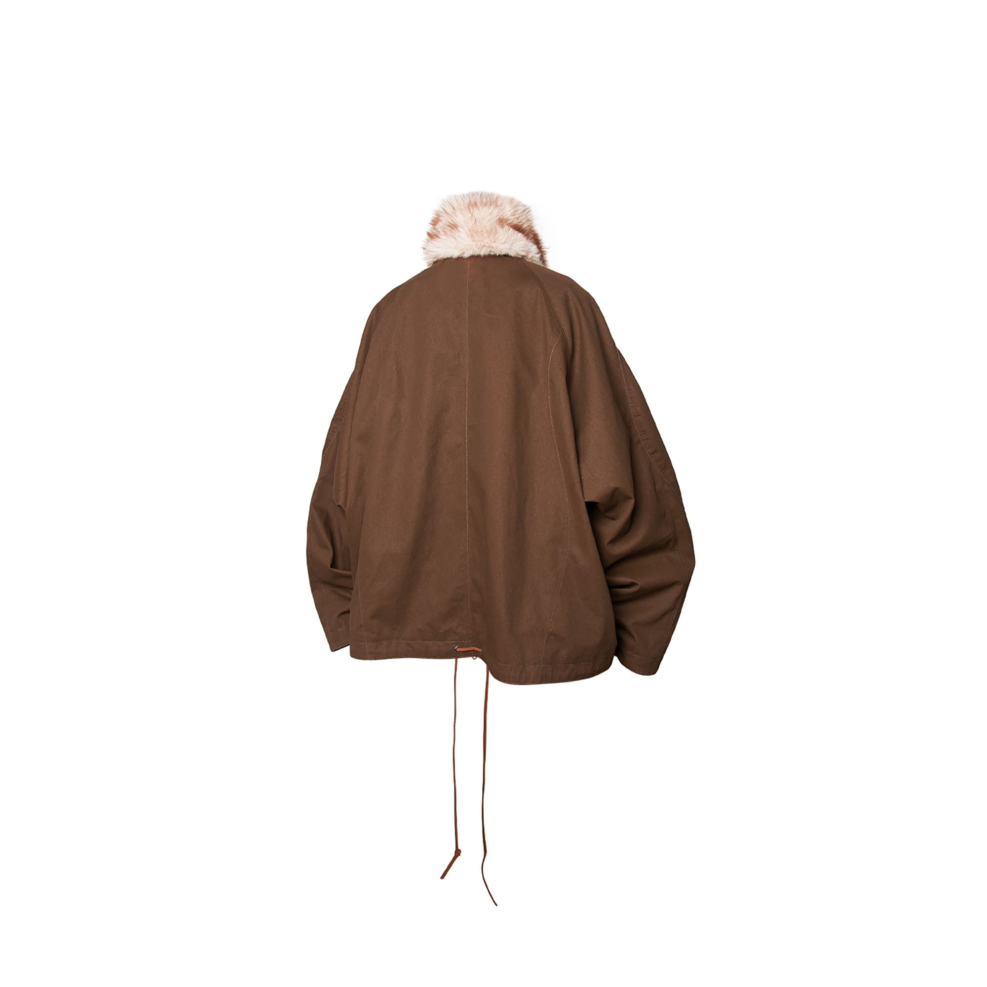 RELABEL Detachable Faux Fur Collar Drawstring Jacket Brown