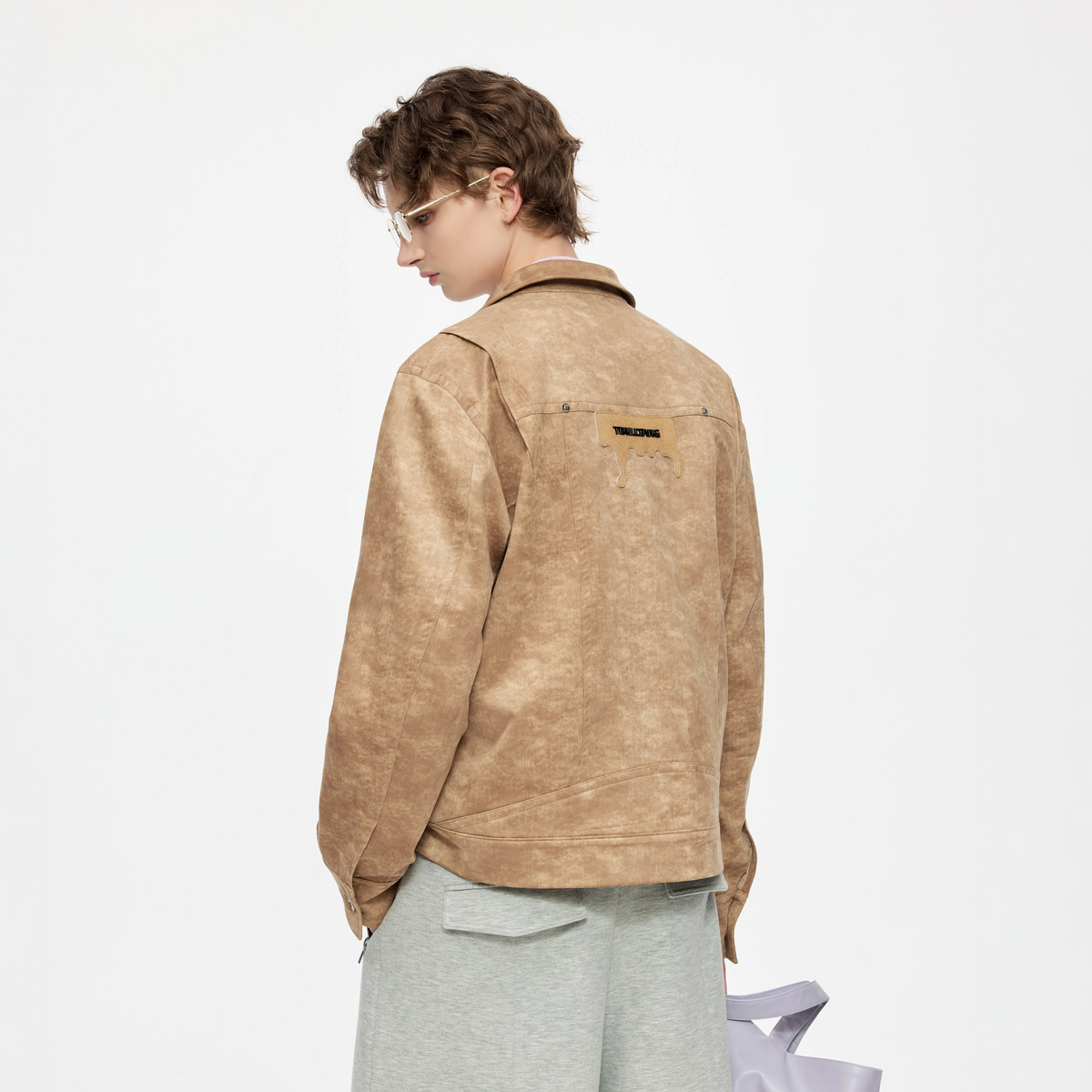 TIWILLTANG Washed Suede-Effect Oversized Jacket