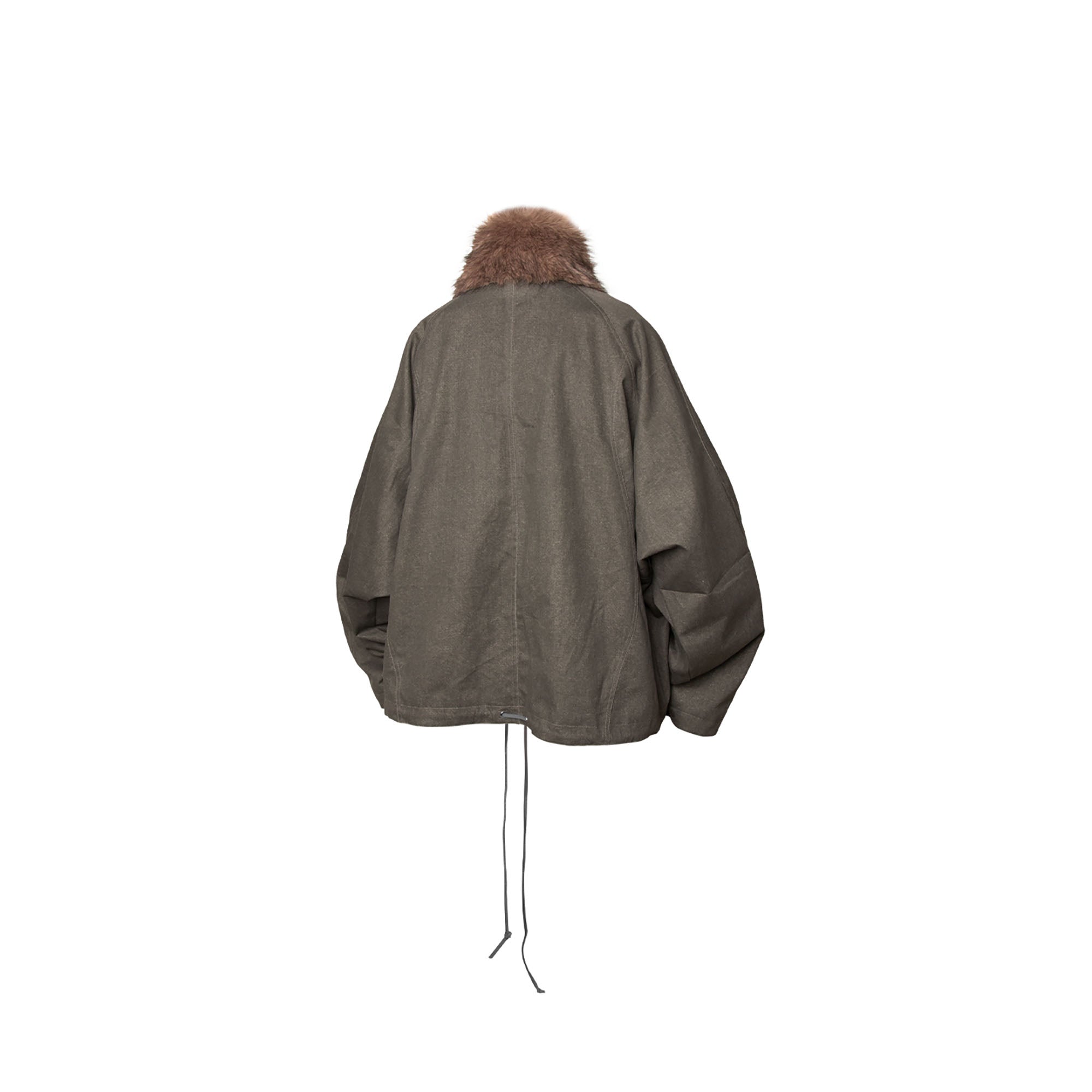 RELABEL Detachable Faux Fur Collar Drawstring Jacket Gray